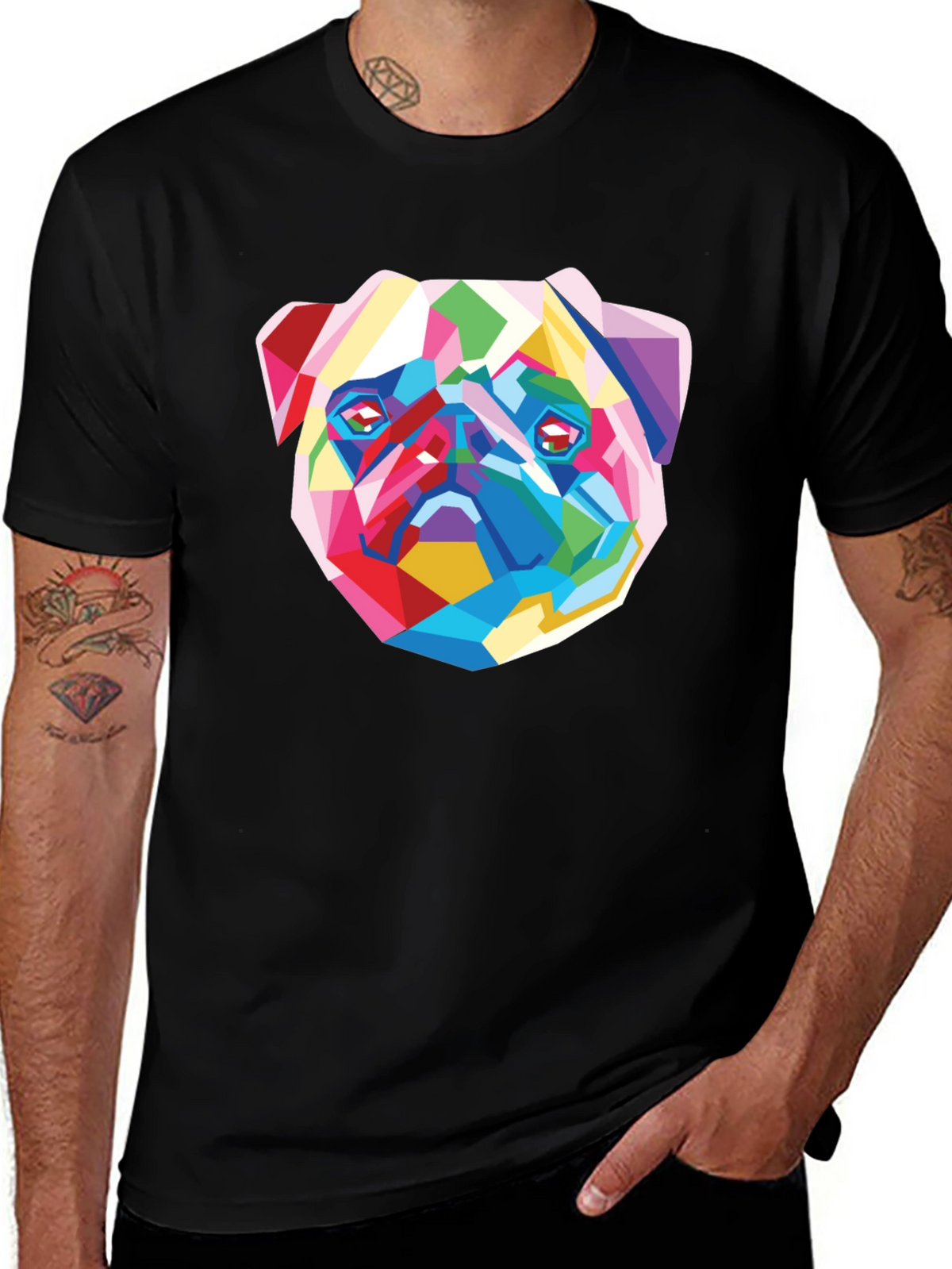 Geometric Pug Graphic Tee - Modern Art Shirt