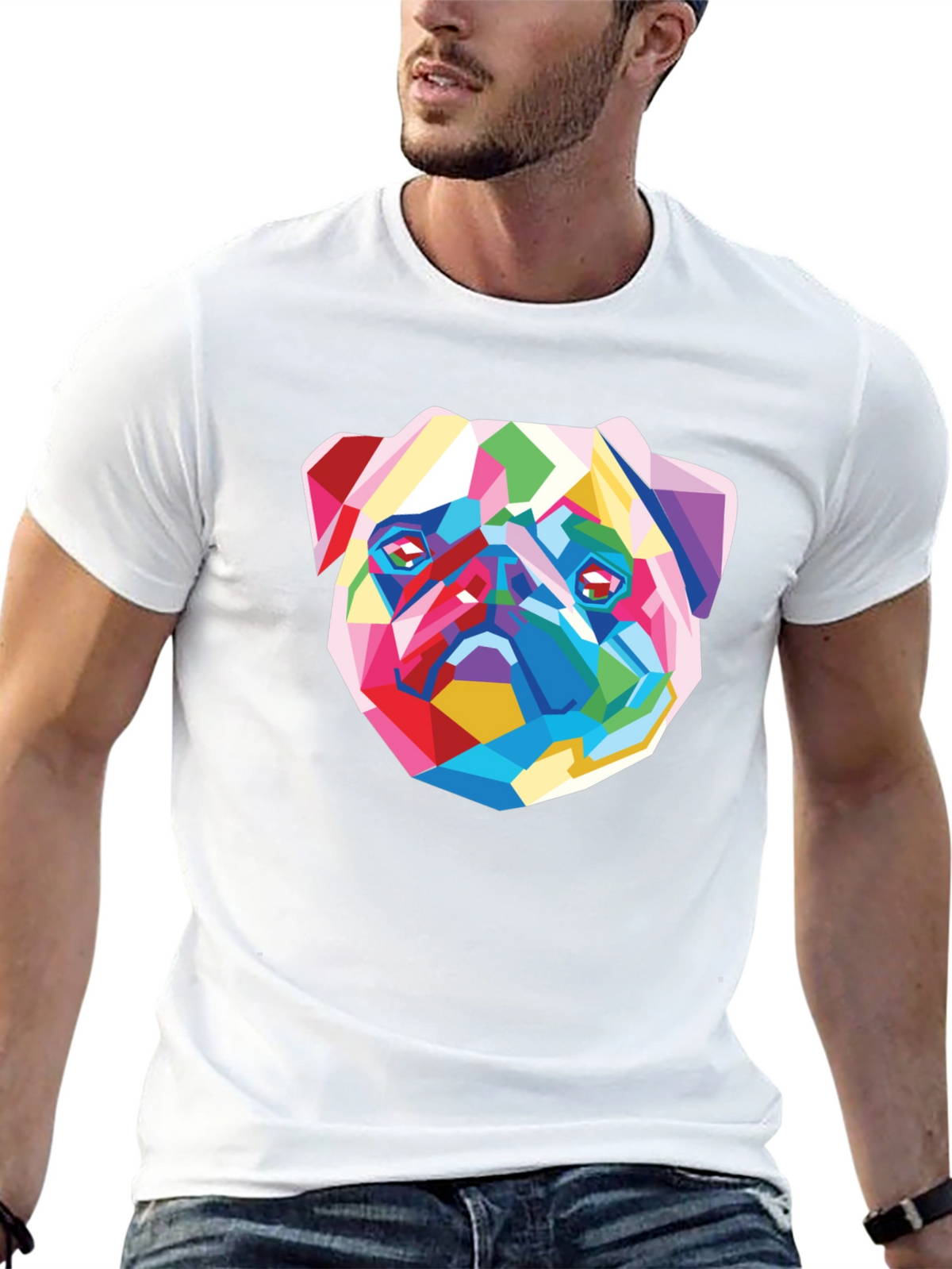 Geometric Pug Graphic Tee - Modern Art Shirt