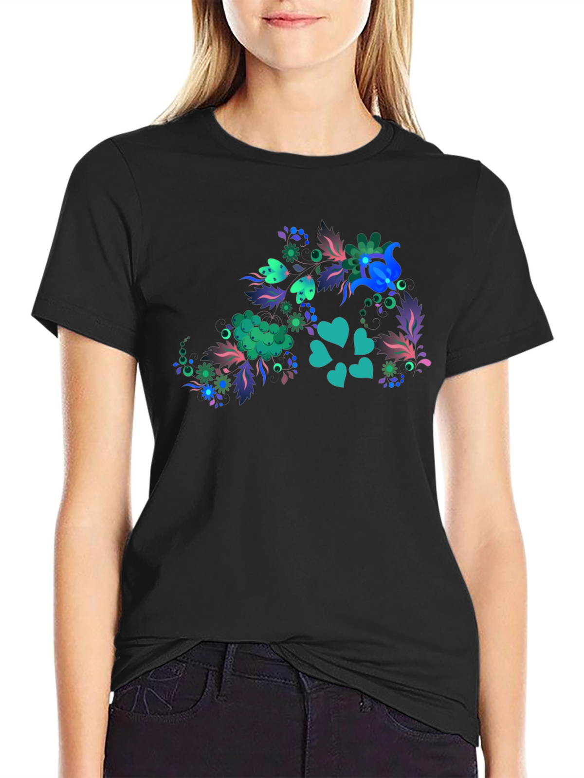 Floral Heart Tee - Mens Black T-Shirt