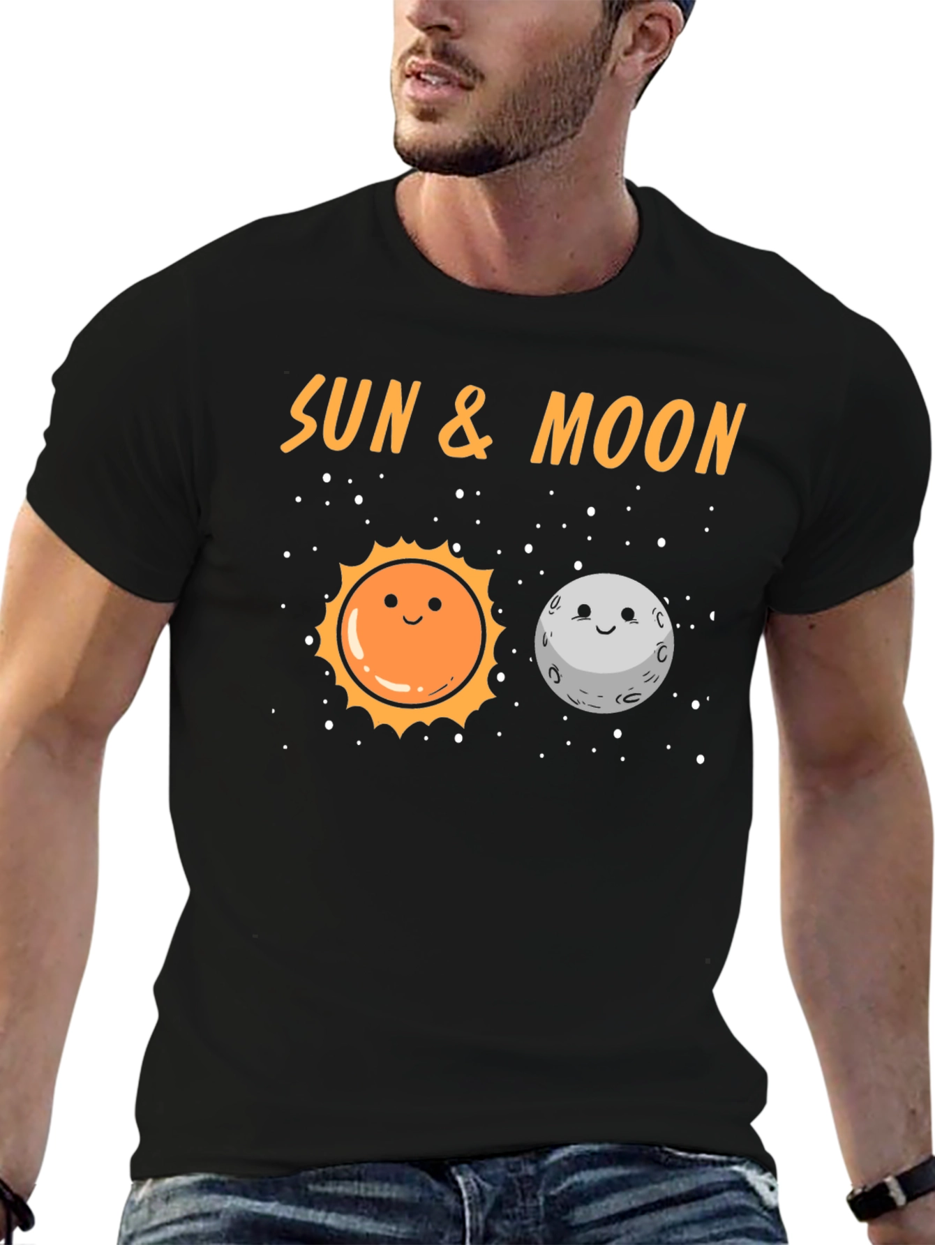Sun & Moon Graphic T-Shirt - Black Crew Neck