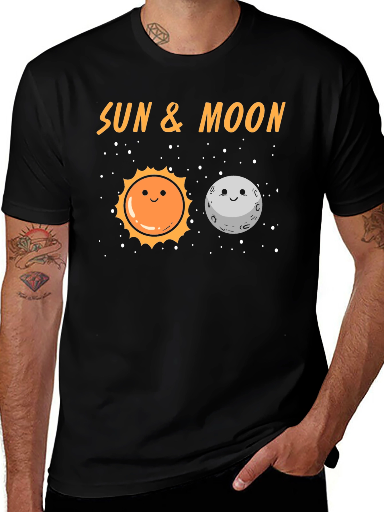 Sun & Moon Graphic T-Shirt - Black Crew Neck