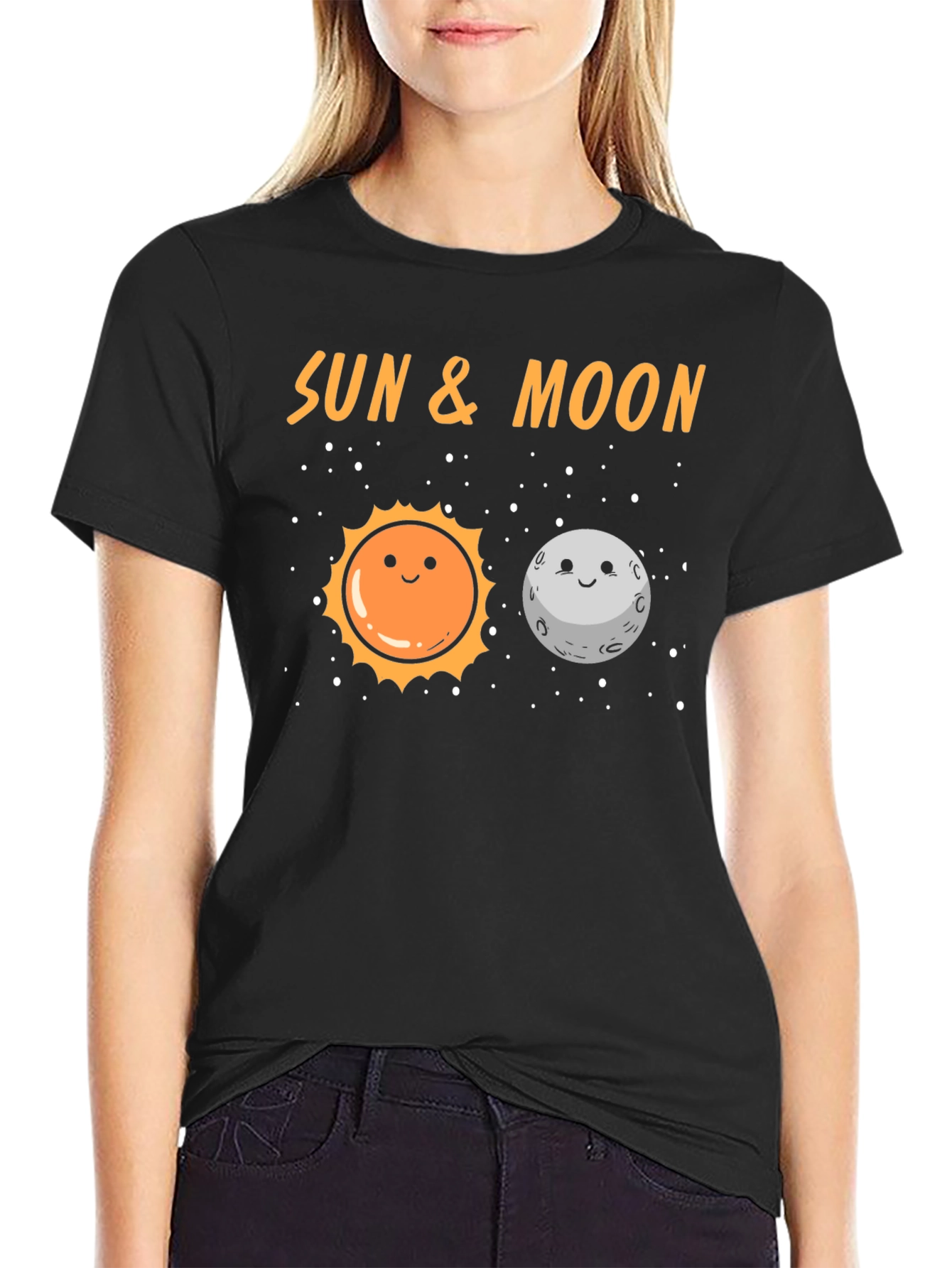 Sun & Moon Graphic T-Shirt - Black Crew Neck