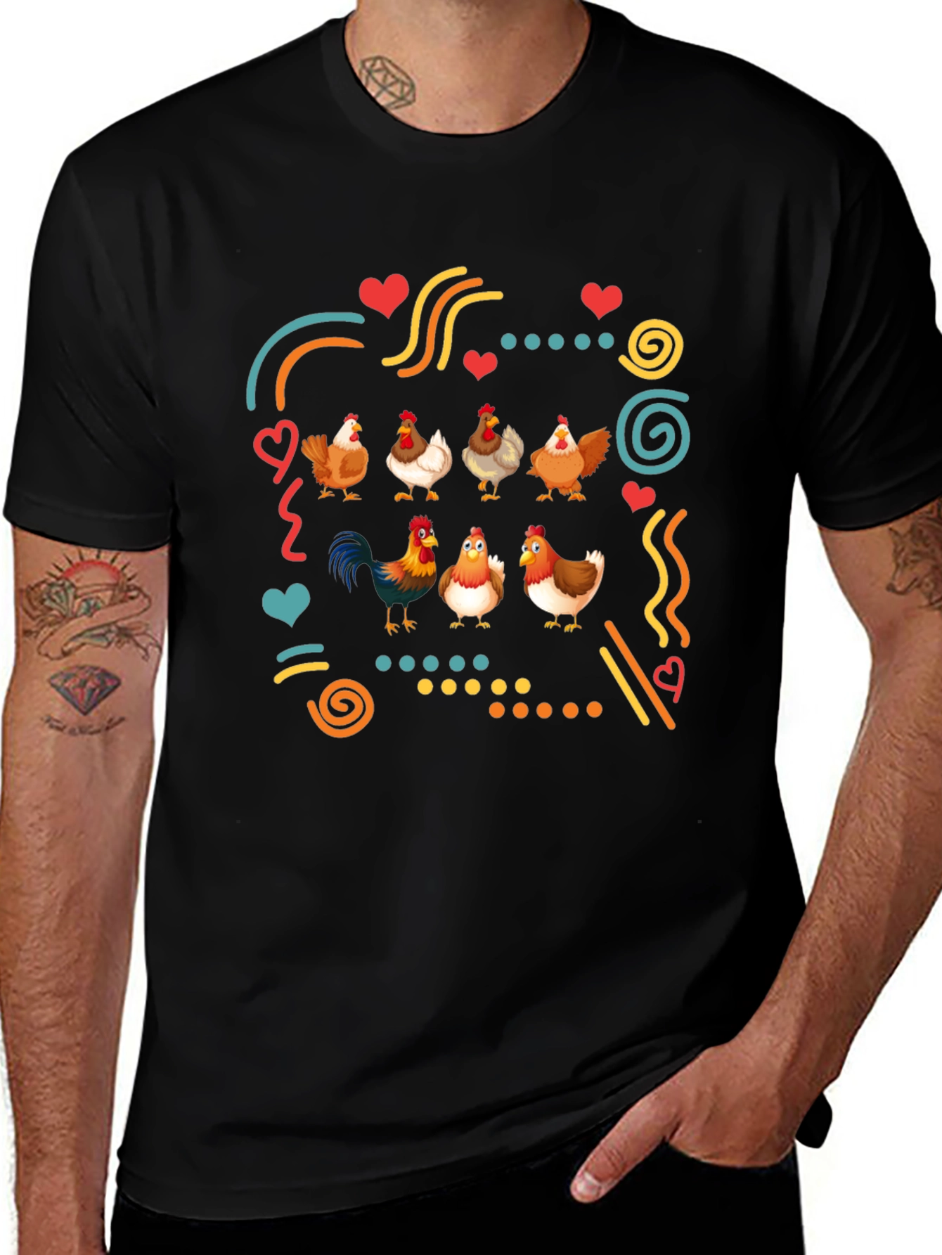 Fun Chicken Graphic Black T-Shirt