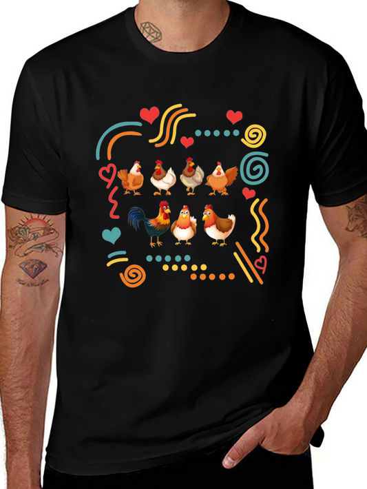Fun Chicken Graphic Black T-Shirt