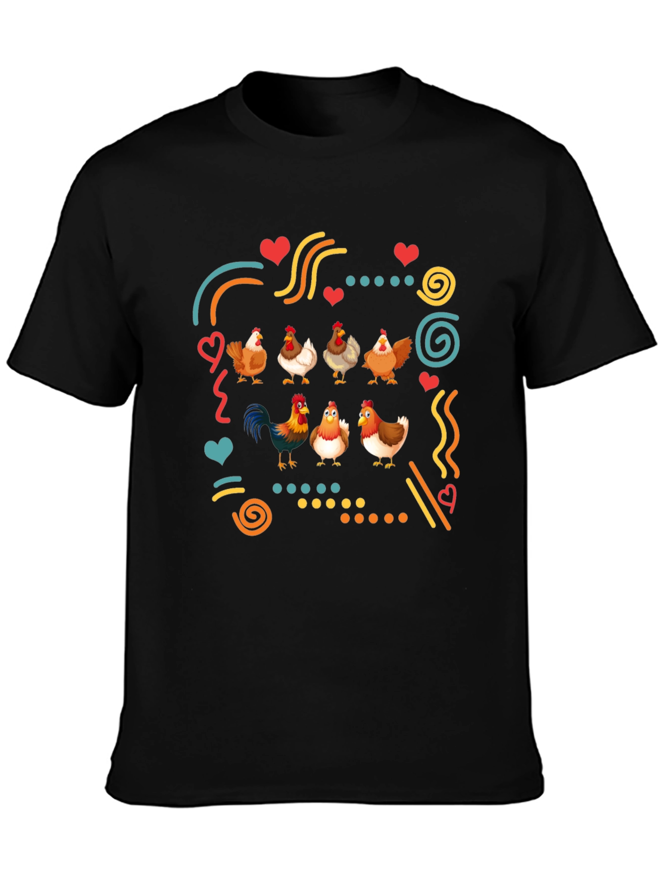 Fun Chicken Graphic Black T-Shirt