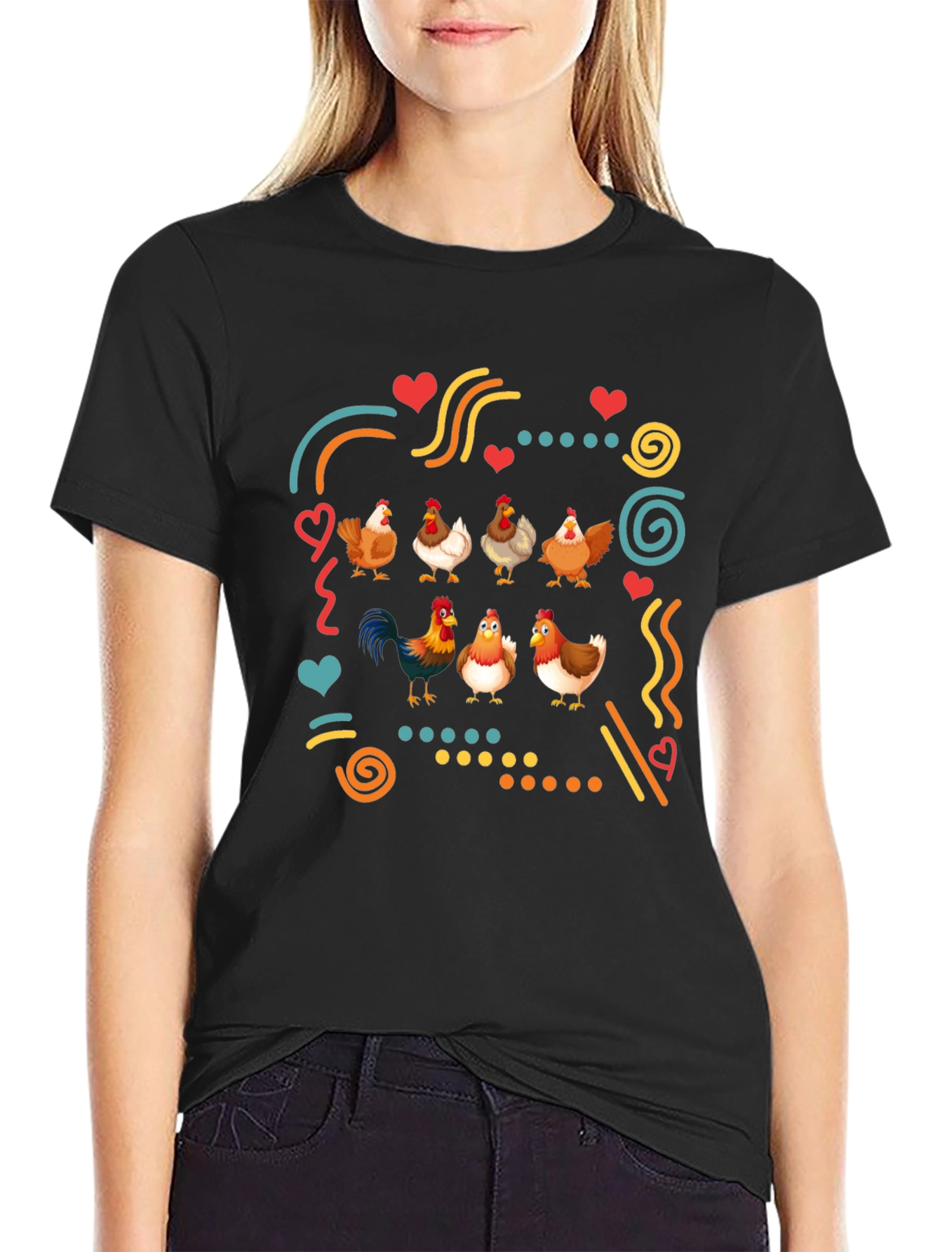 Fun Chicken Graphic Black T-Shirt