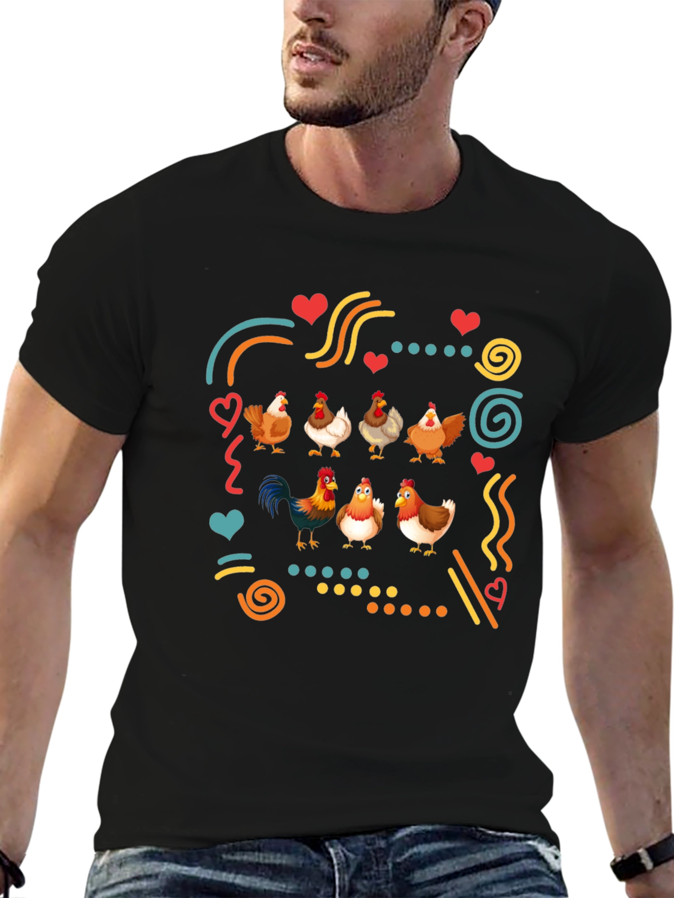 Fun Chicken Graphic Black T-Shirt