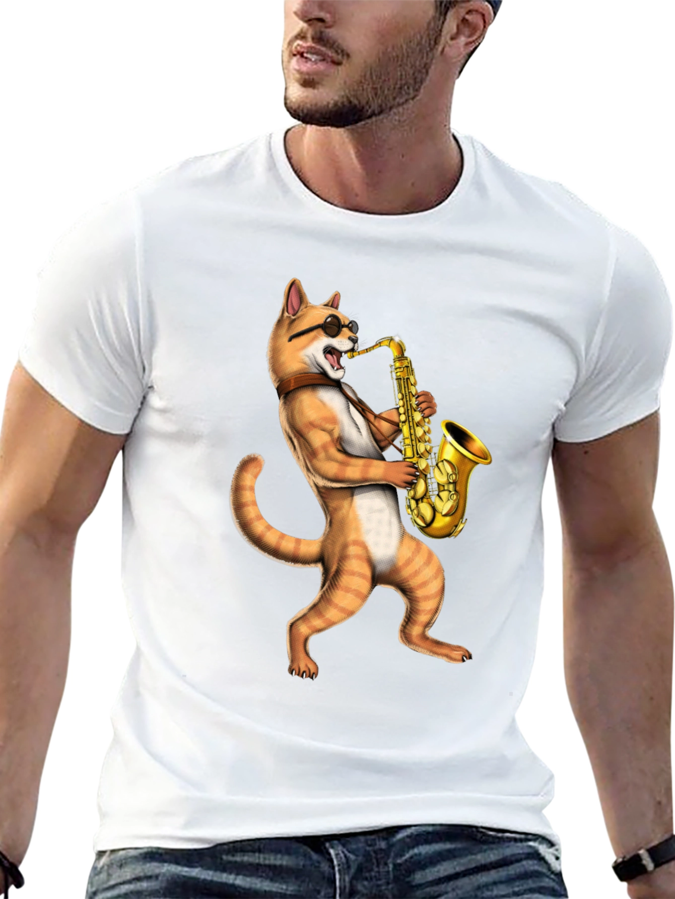 Cat Saxophone Musician T-Shirt - Cool Novelty Tee