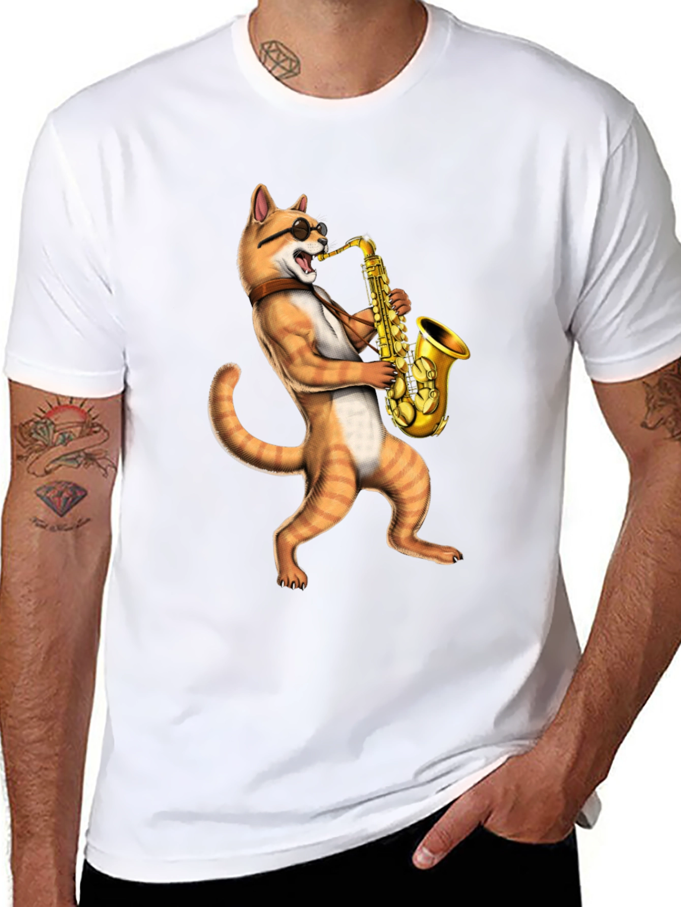 Cat Saxophone Musician T-Shirt - Cool Novelty Tee