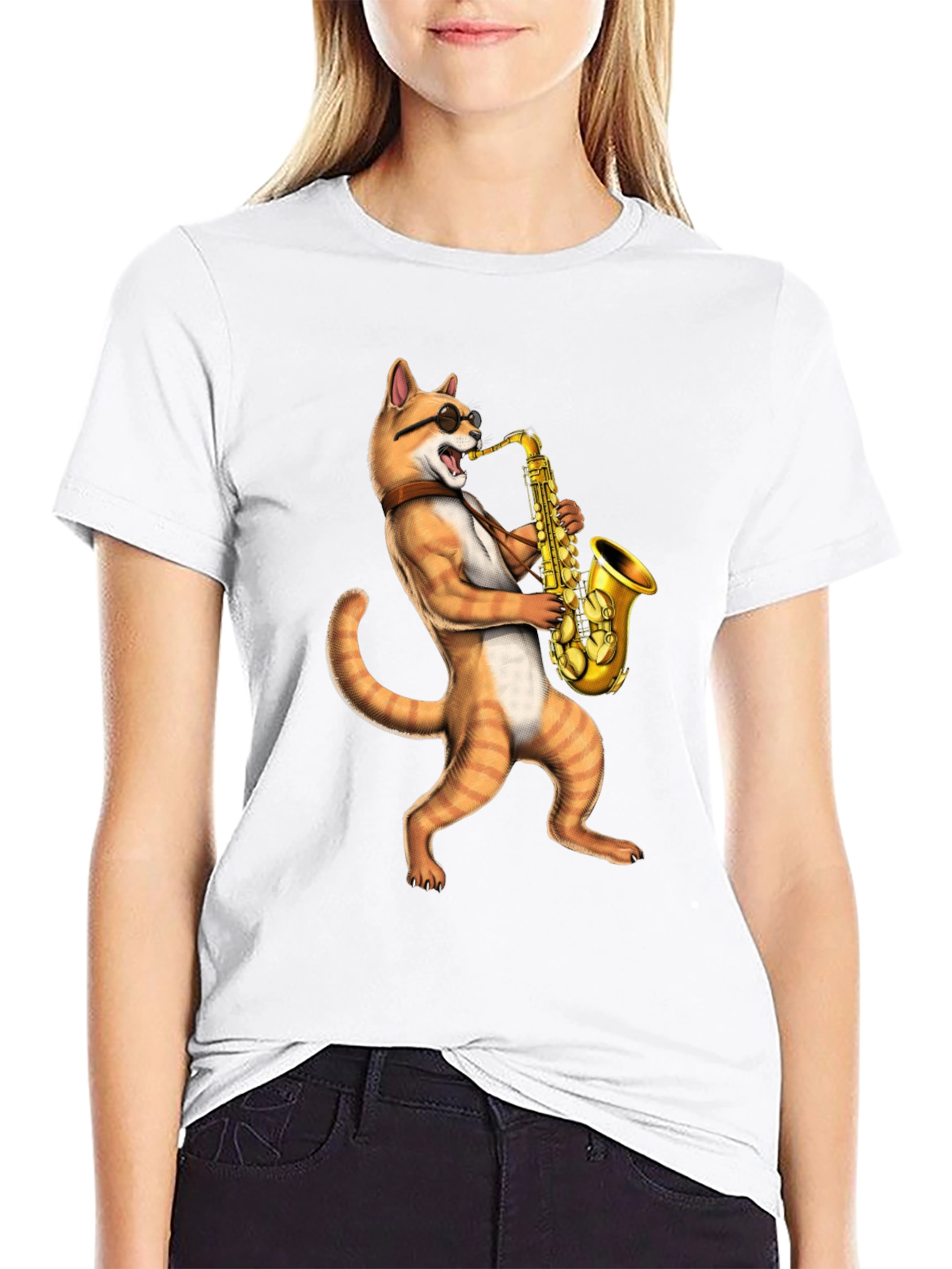 Cat Saxophone Musician T-Shirt - Cool Novelty Tee