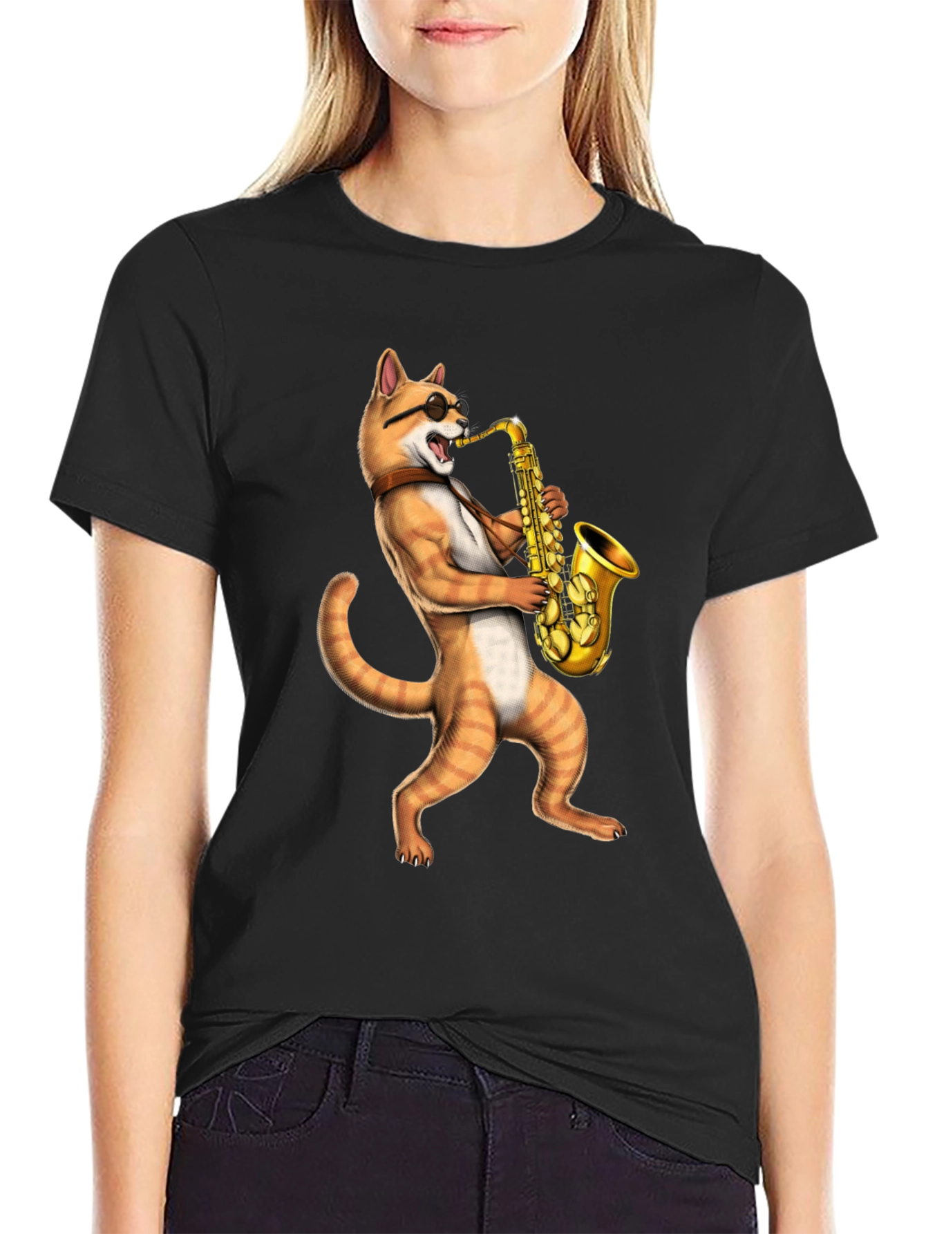 Cat Saxophone Musician T-Shirt - Cool Novelty Tee