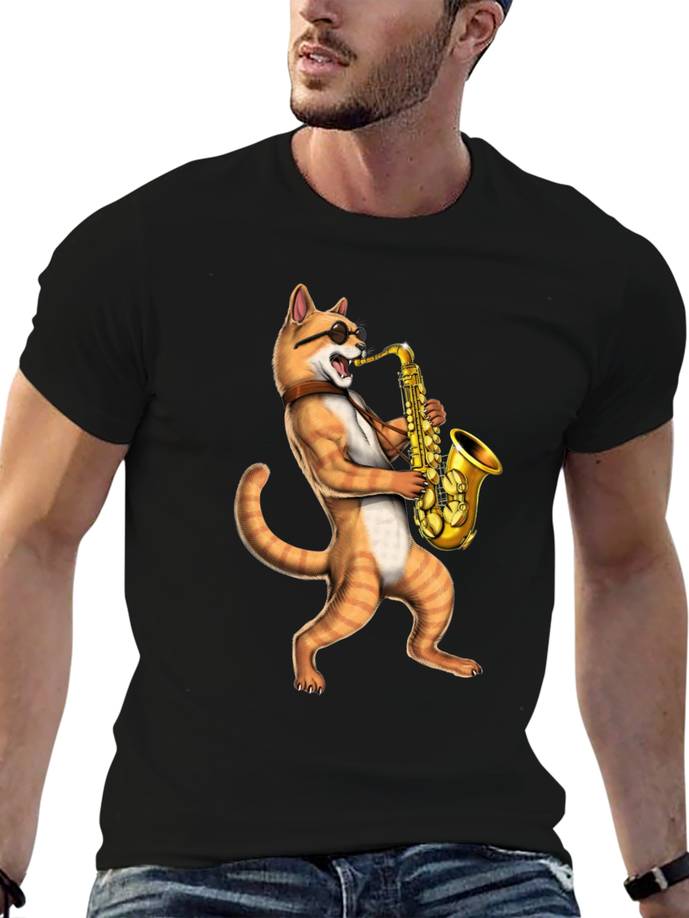 Cat Saxophone Musician T-Shirt - Cool Novelty Tee