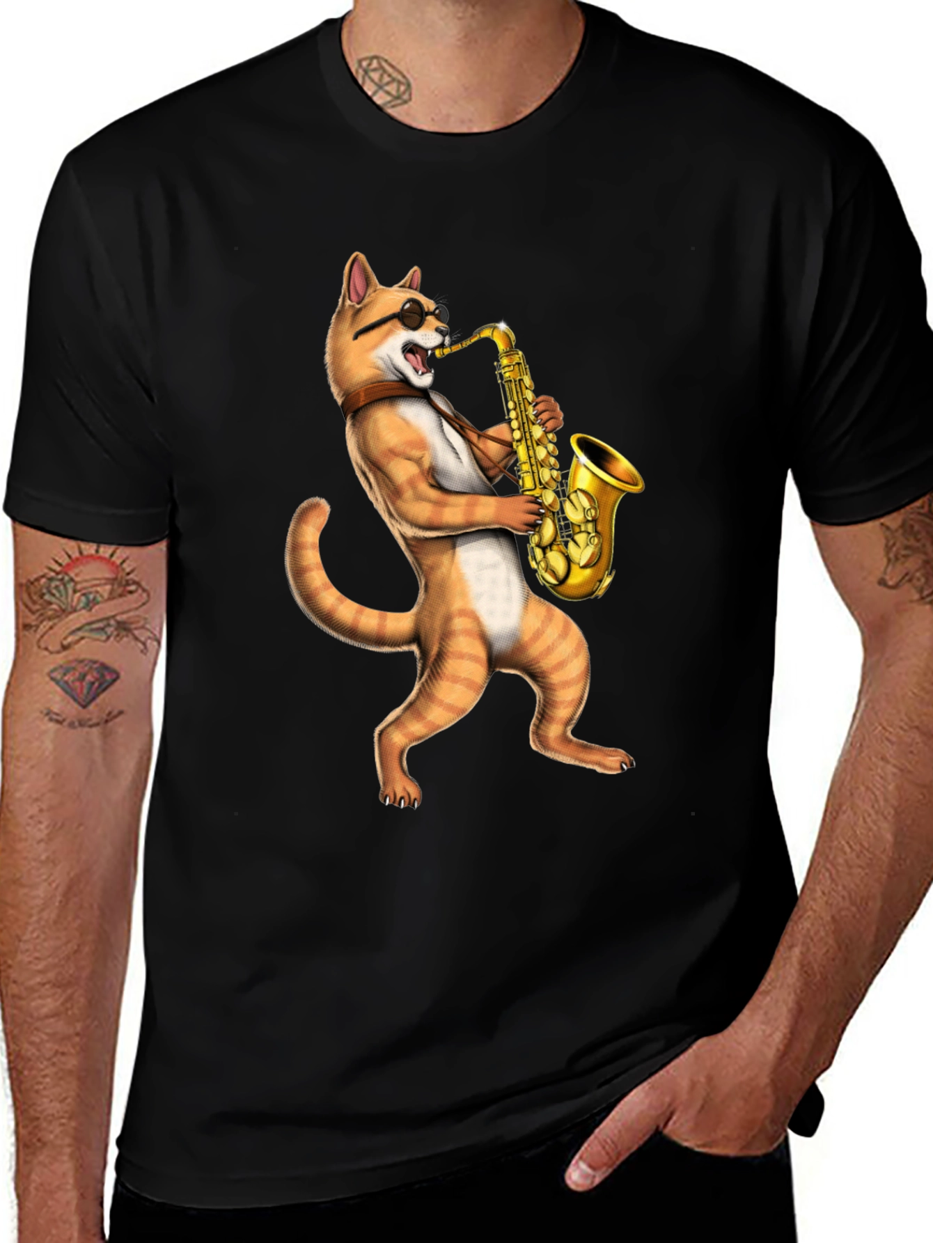 Cat Saxophone Musician T-Shirt - Cool Novelty Tee