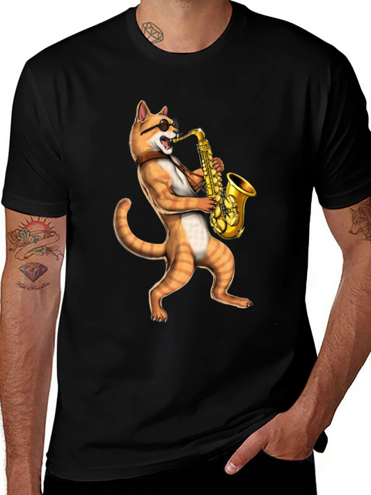 Cat Saxophone Musician T-Shirt - Cool Novelty Tee