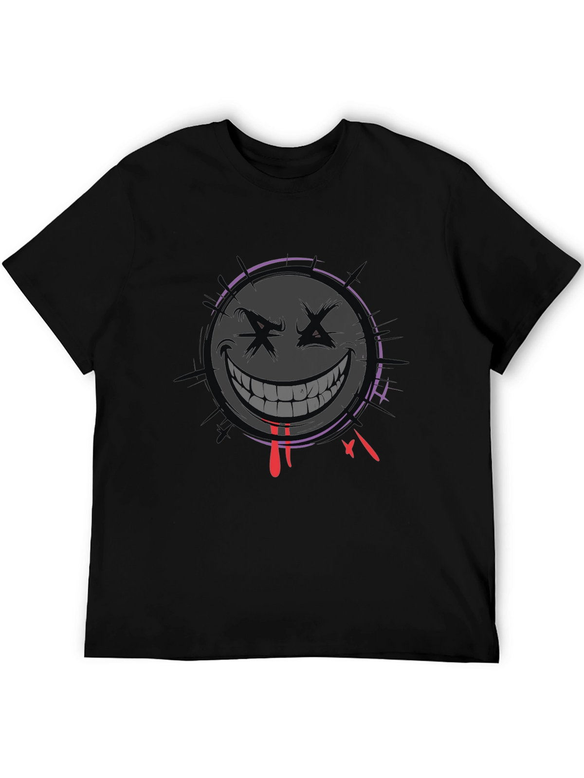 Mens Black Graphic Tee - Evil Smiley Face Design
