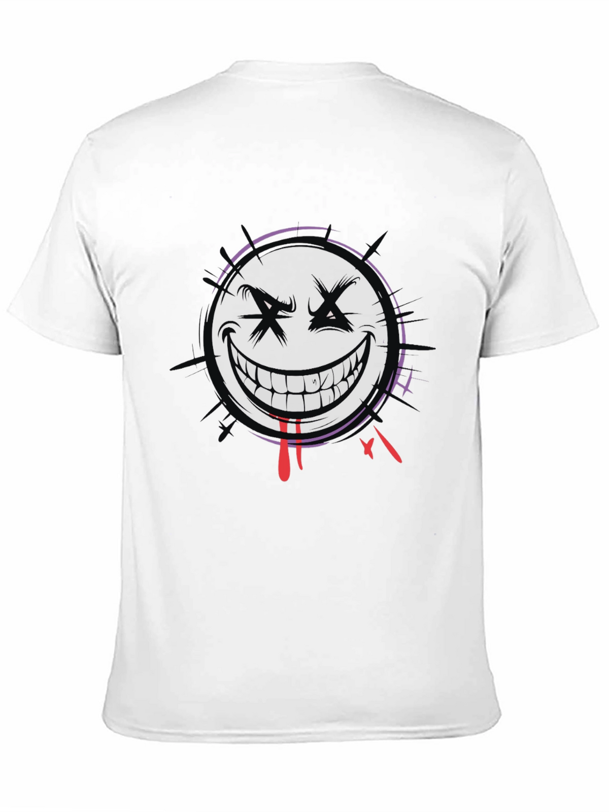 Mens Black Graphic Tee - Evil Smiley Face Design