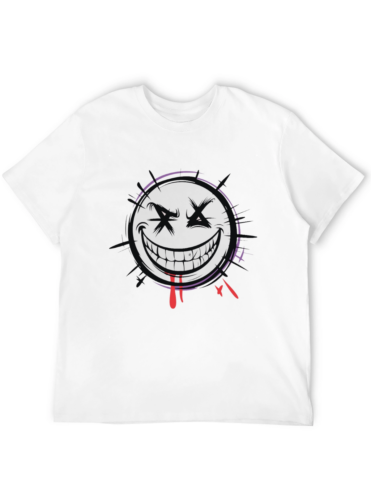 Mens Black Graphic Tee - Evil Smiley Face Design