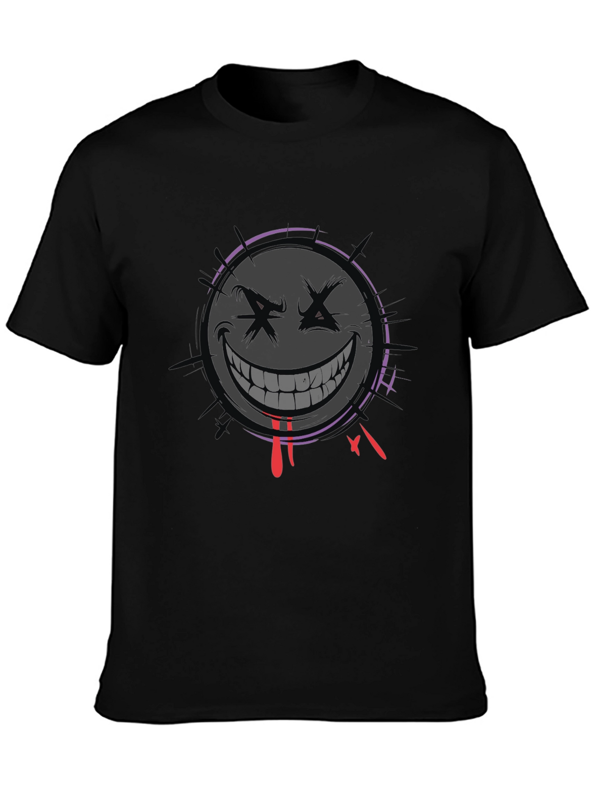 Mens Black Graphic Tee - Evil Smiley Face Design