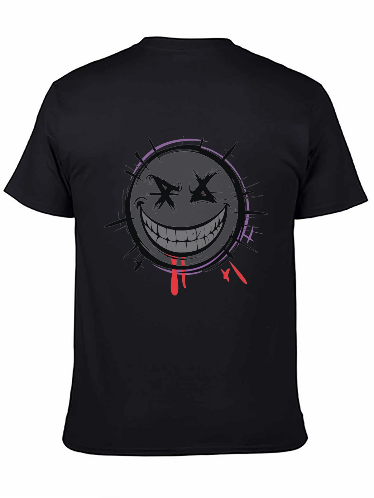 Mens Black Graphic Tee - Evil Smiley Face Design