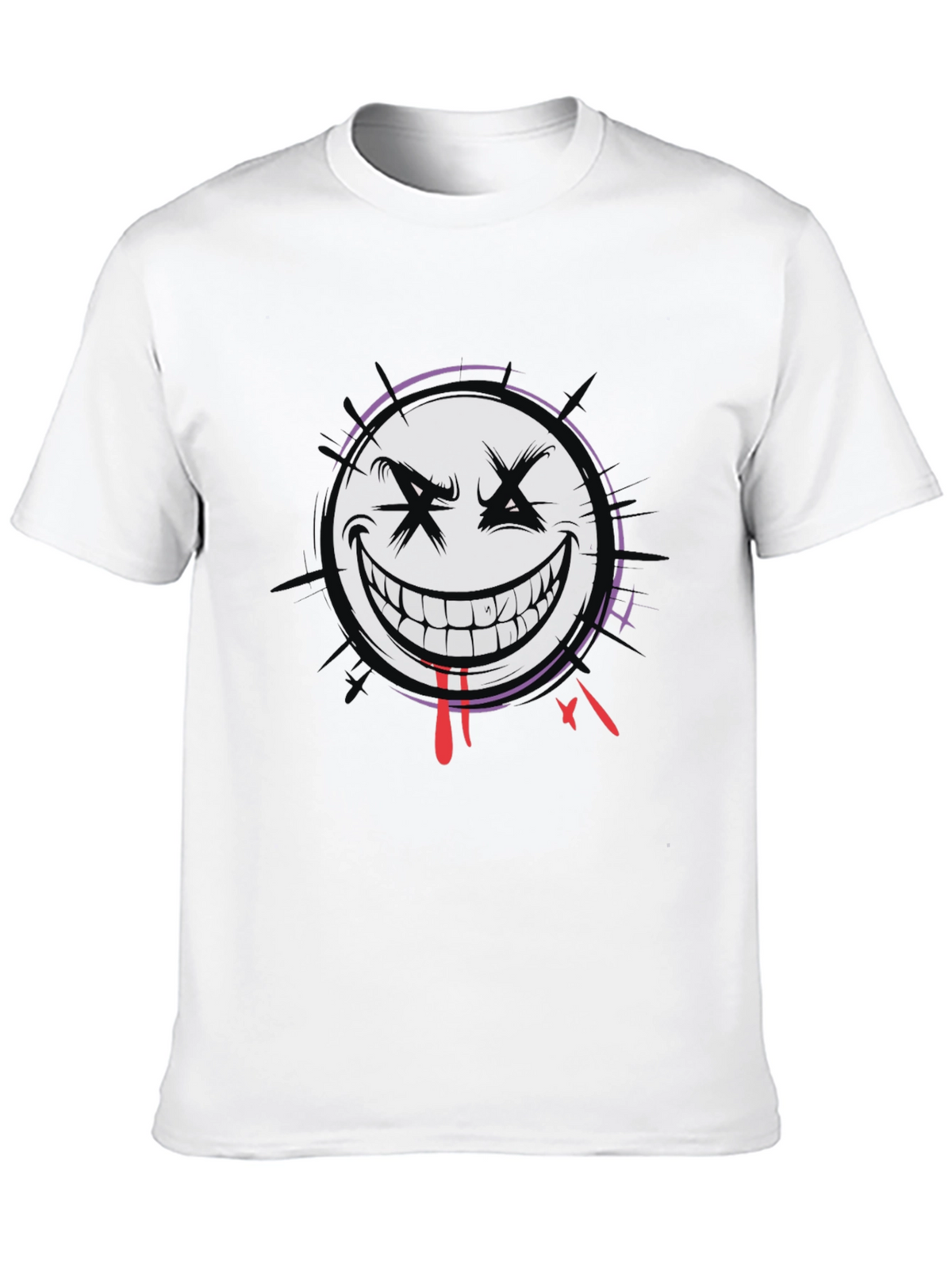 Mens Black Graphic Tee - Evil Smiley Face Design