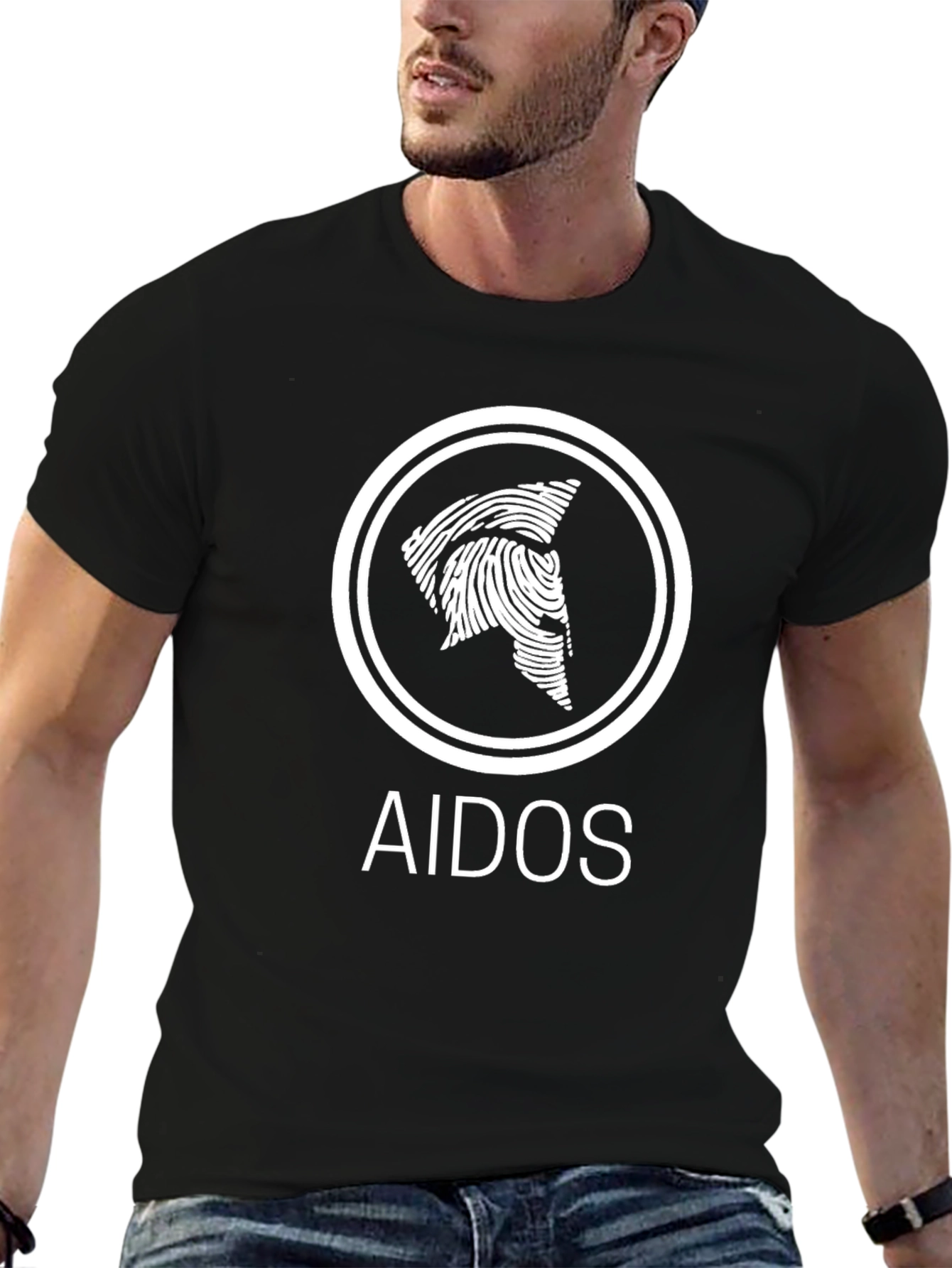 Aidos Black T-Shirt - Fingerprint Spartan Design