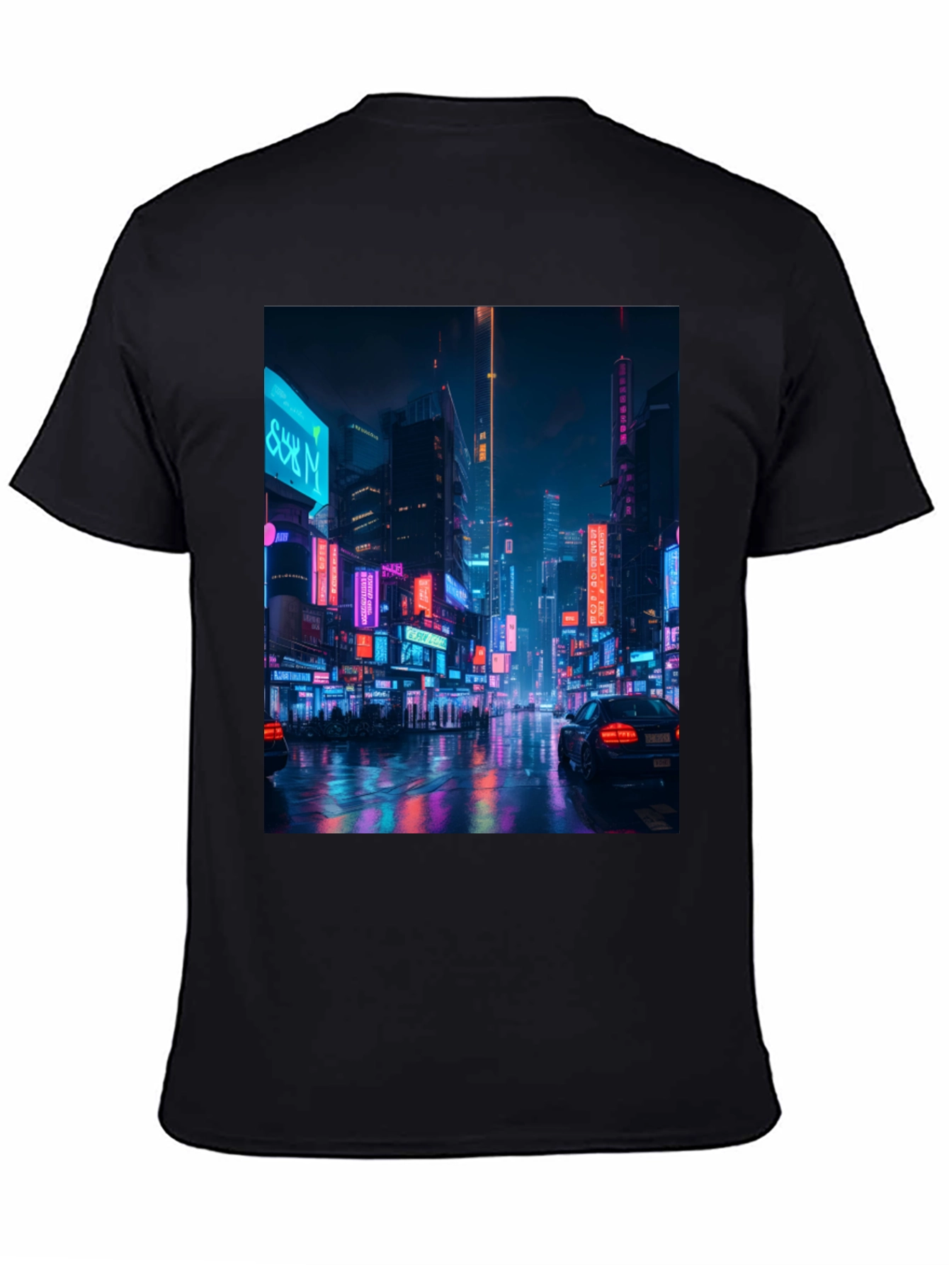 Cyberpunk Cityscape Graphic Tee - Mens Black T-Shirt
