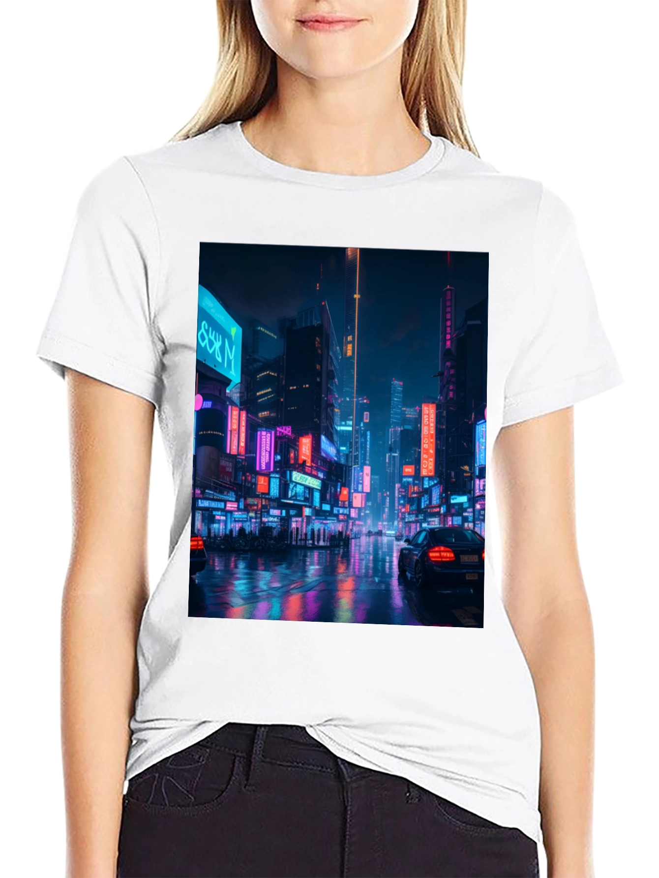 Cyberpunk Cityscape Graphic Tee - Mens Black T-Shirt