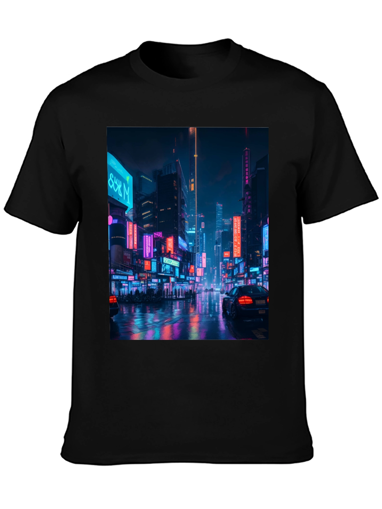 Cyberpunk Cityscape Graphic Tee - Mens Black T-Shirt