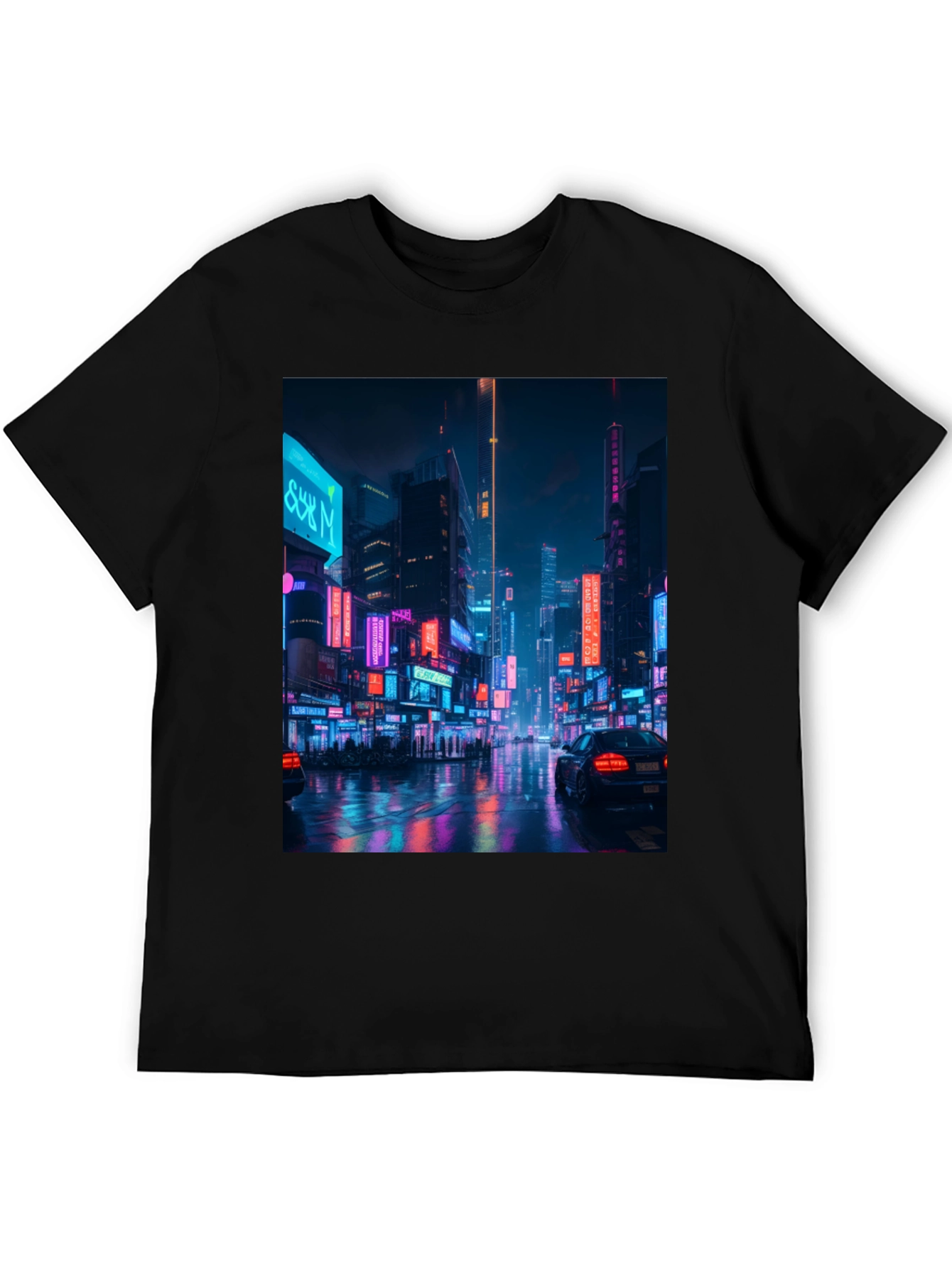 Cyberpunk Cityscape Graphic Tee - Mens Black T-Shirt