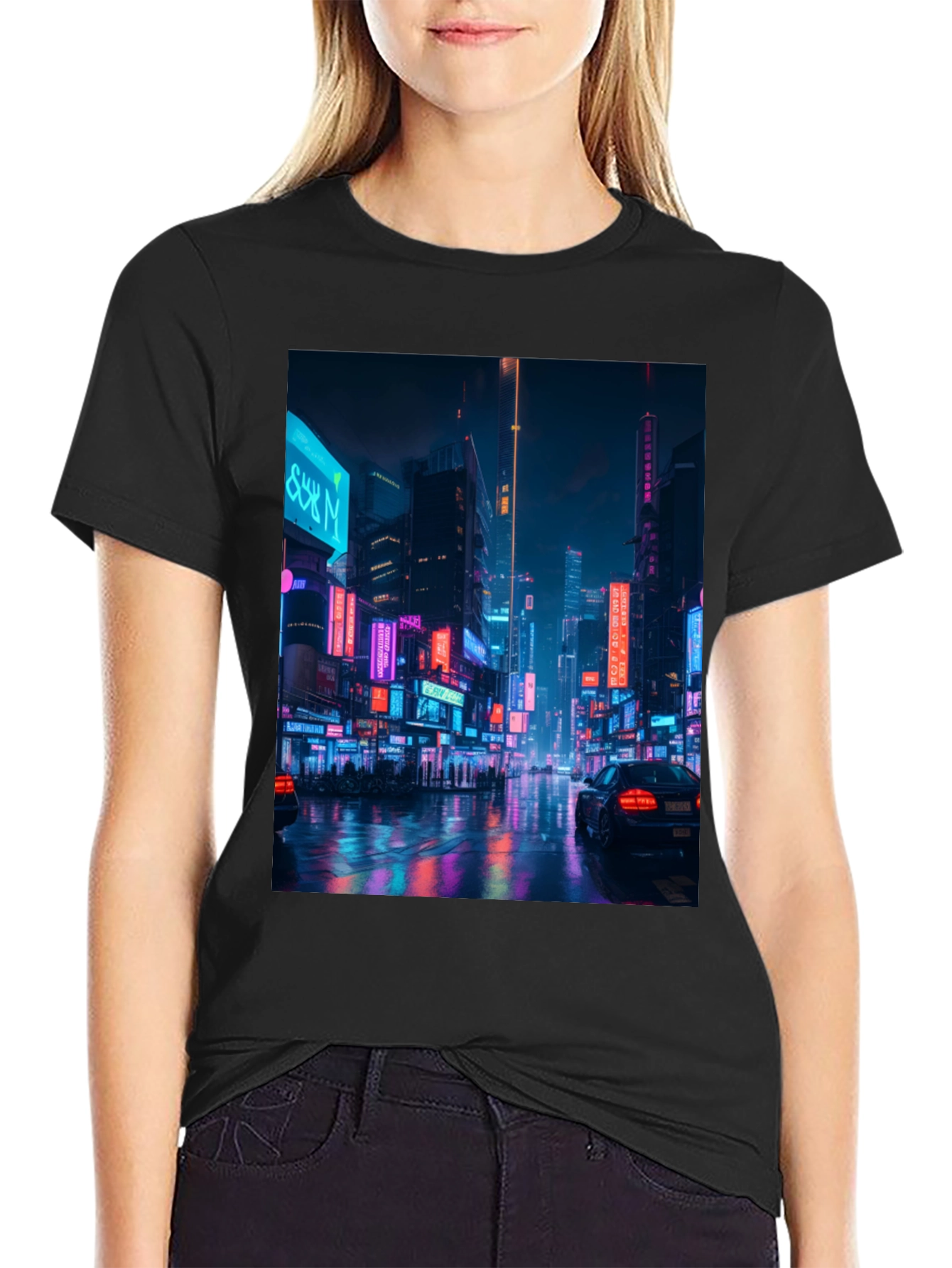 Cyberpunk Cityscape Graphic Tee - Mens Black T-Shirt