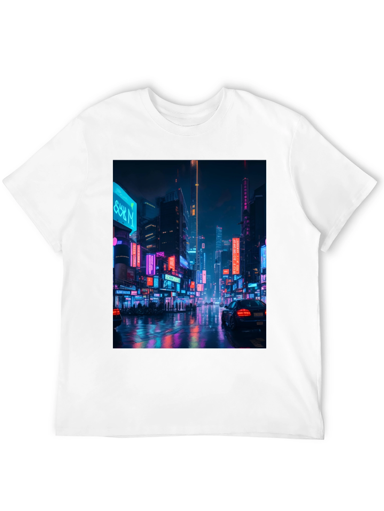 Cyberpunk Cityscape Graphic Tee - Mens Black T-Shirt