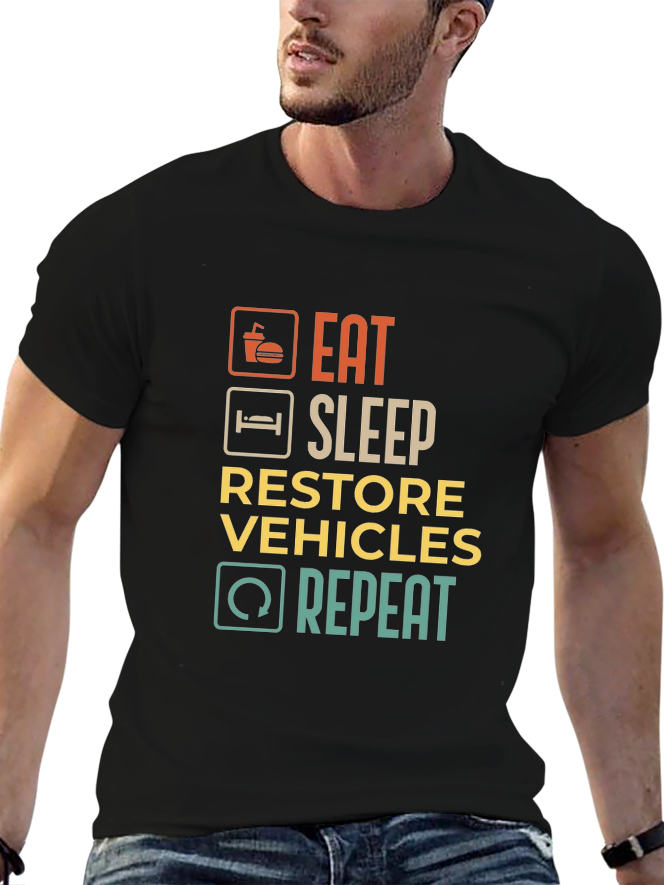 Eat Sleep Restore Vehicles Repeat Graphic T-Shirt