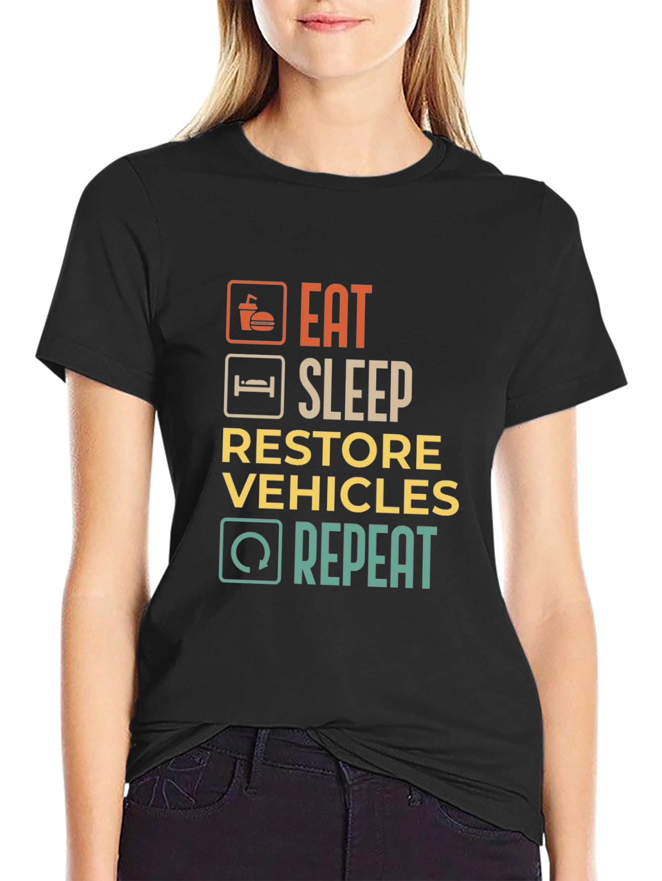 Eat Sleep Restore Vehicles Repeat Graphic T-Shirt