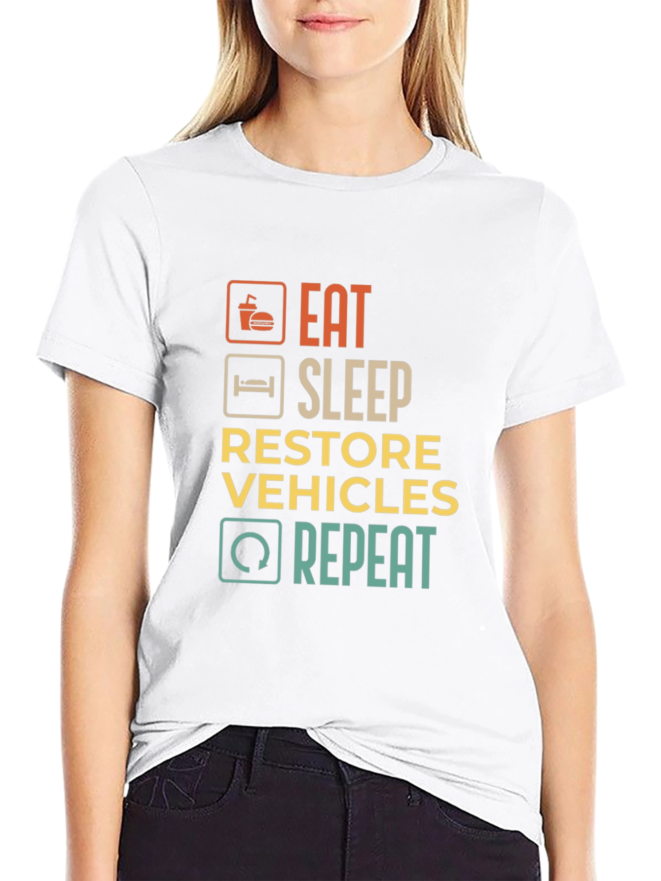 Eat Sleep Restore Vehicles Repeat Graphic T-Shirt