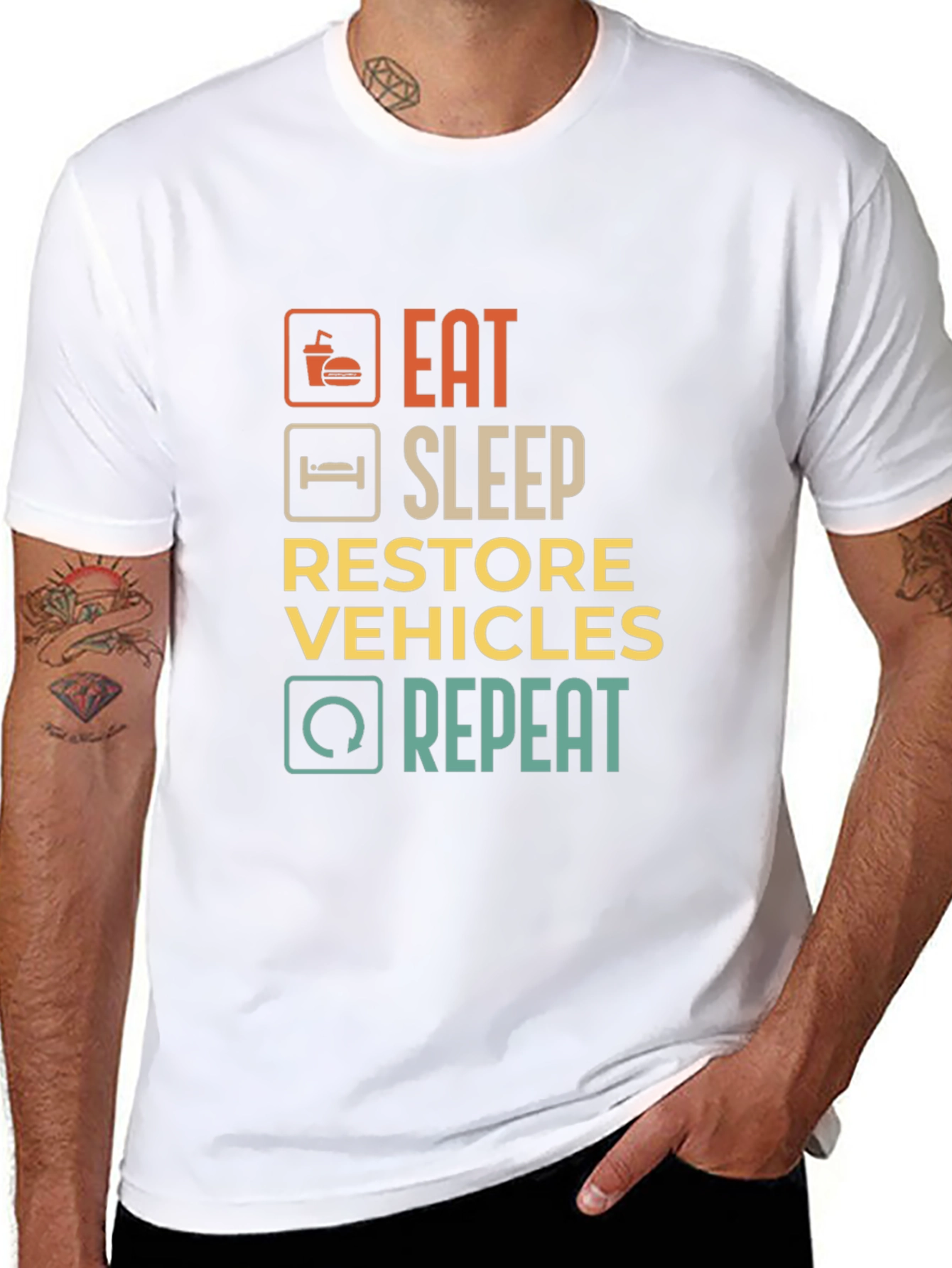 Eat Sleep Restore Vehicles Repeat Graphic T-Shirt