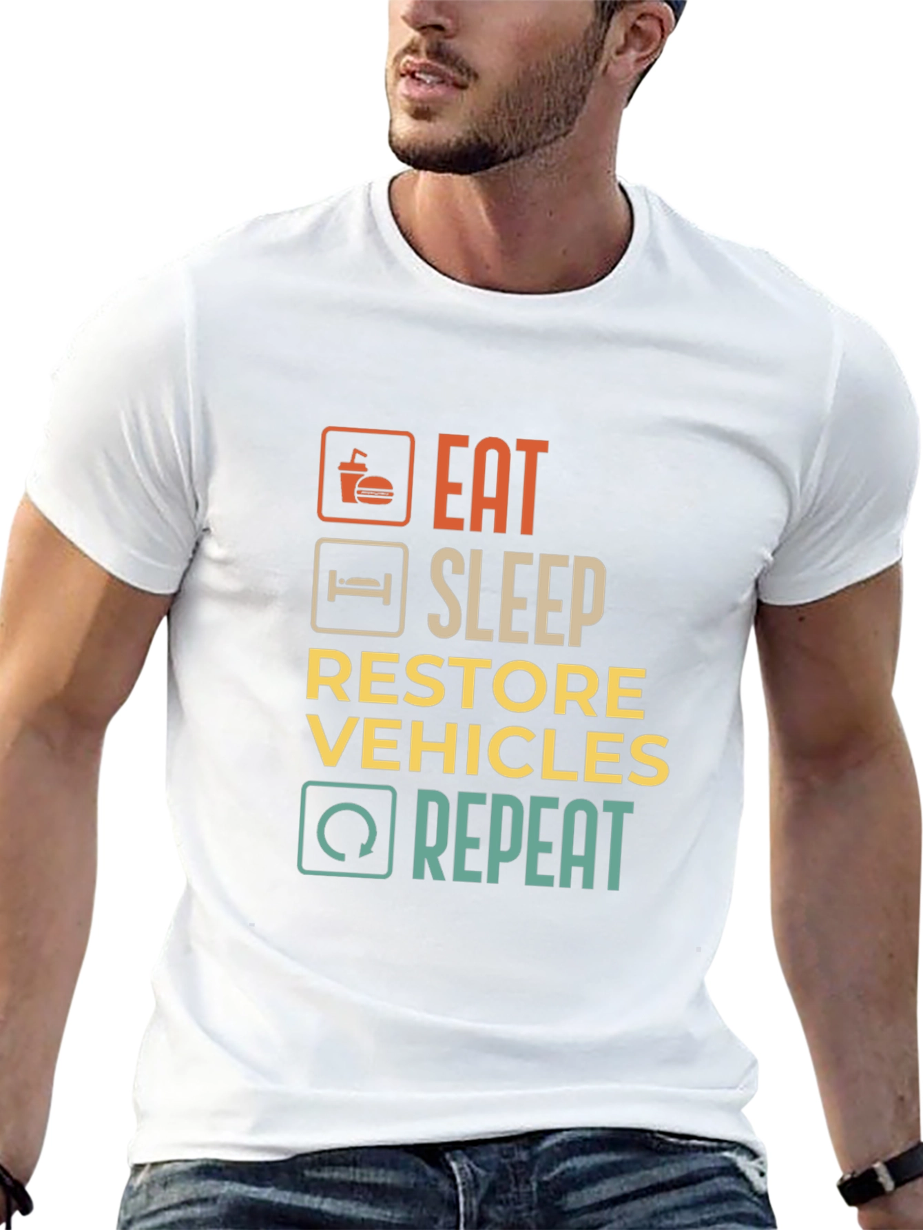 Eat Sleep Restore Vehicles Repeat Graphic T-Shirt