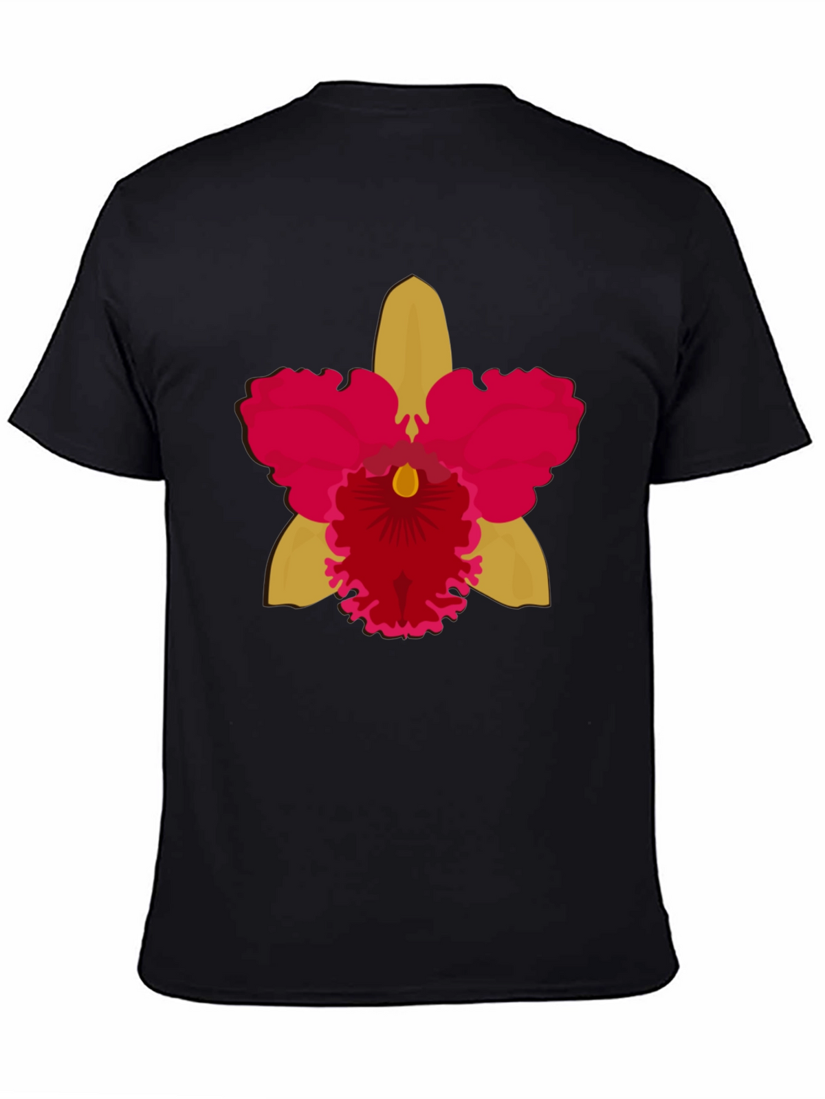 Black T-shirt with Bold Orchid Flower Design