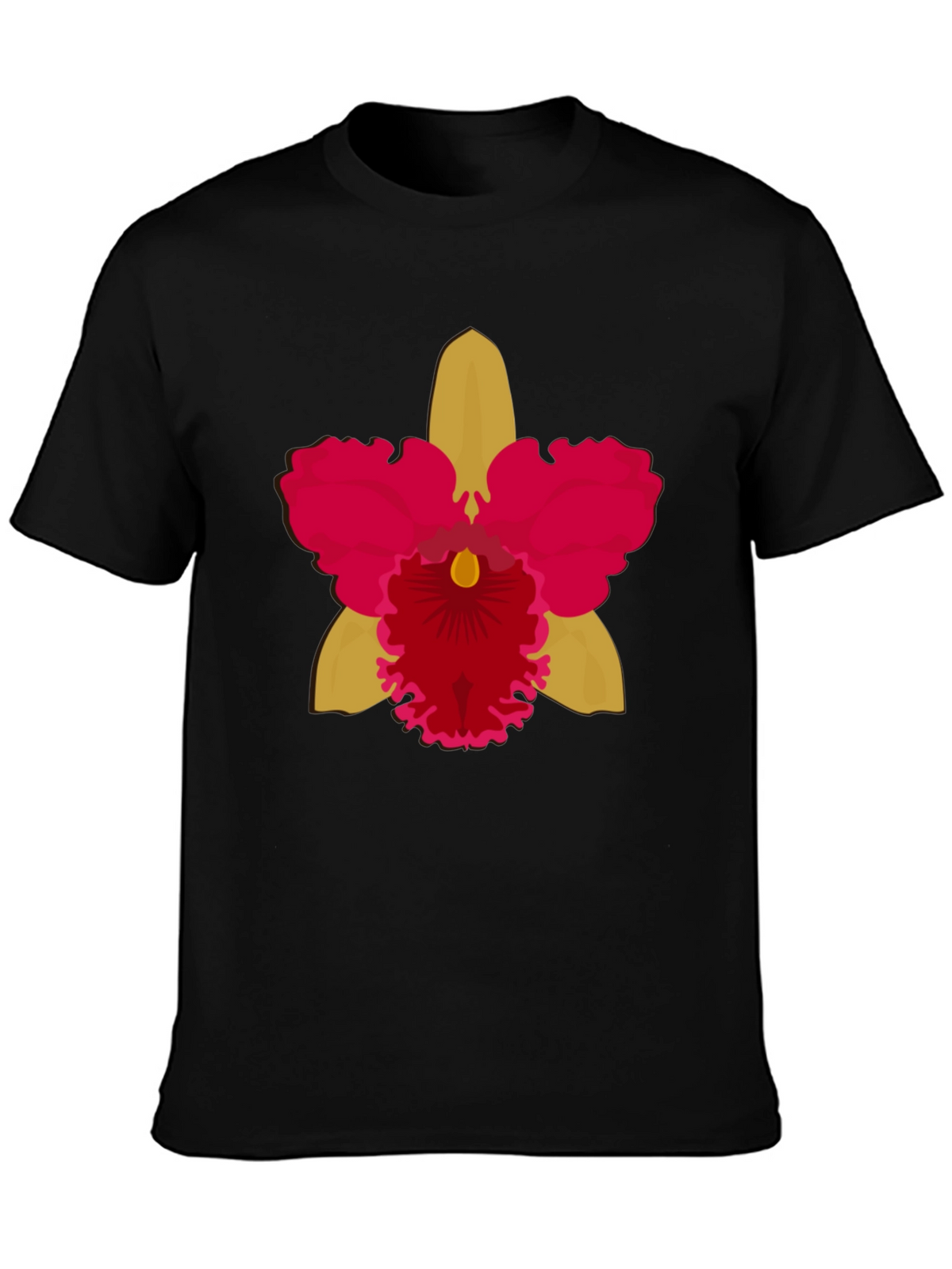 Black T-shirt with Bold Orchid Flower Design