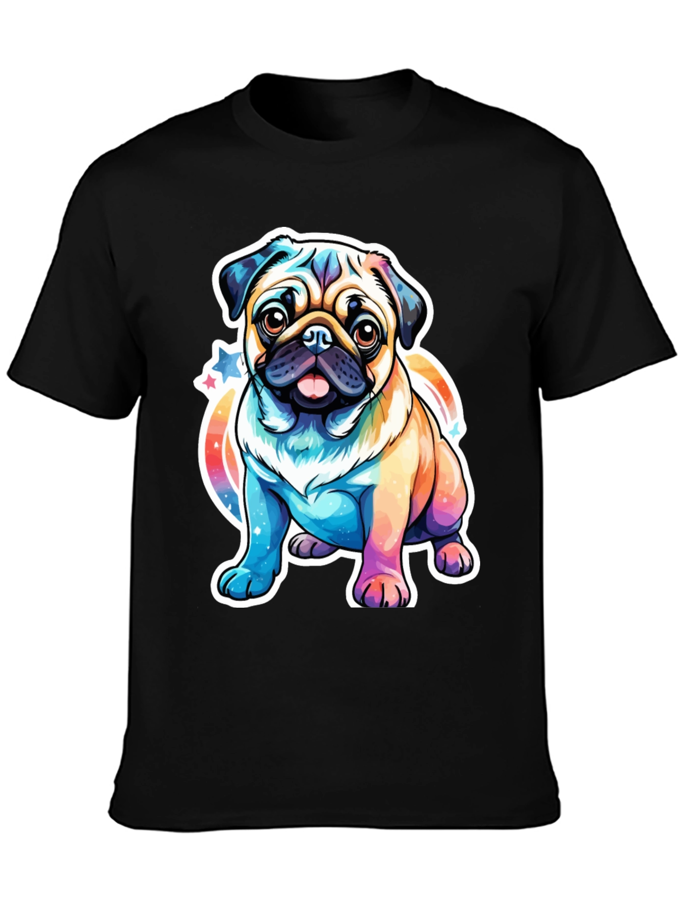 Rainbow Pug Graphic T-Shirt - Cute Dog Tee