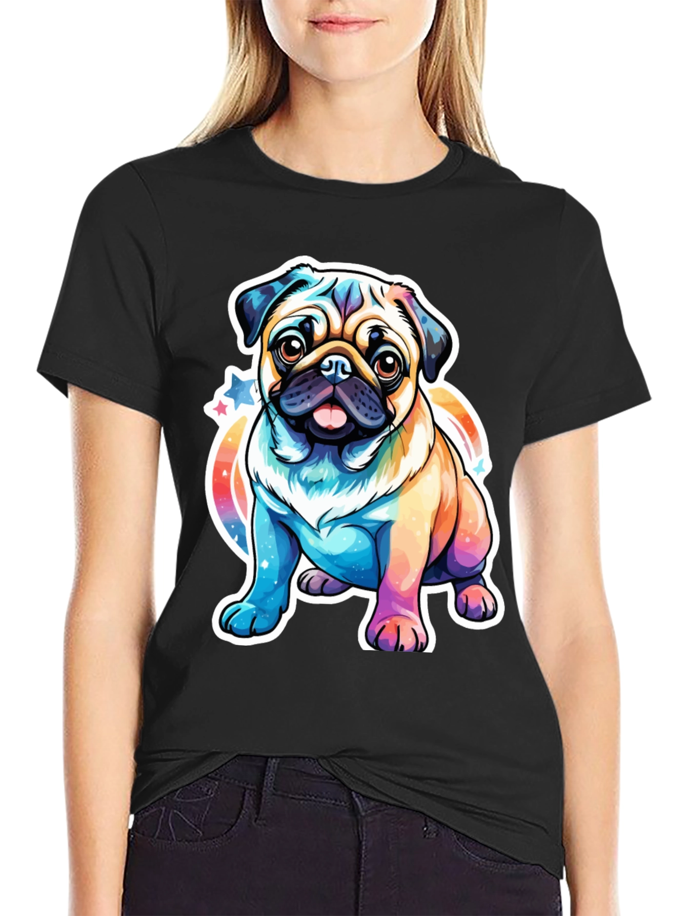 Rainbow Pug Graphic T-Shirt - Cute Dog Tee