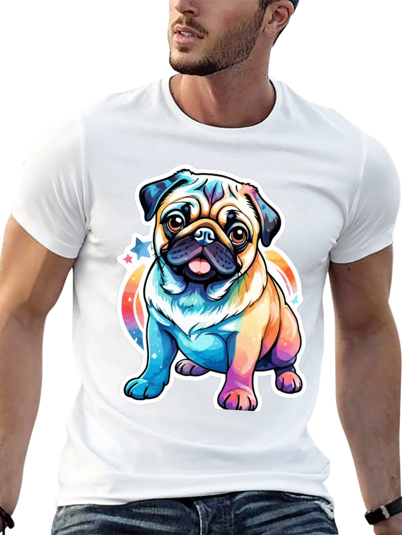 Rainbow Pug Graphic T-Shirt - Cute Dog Tee