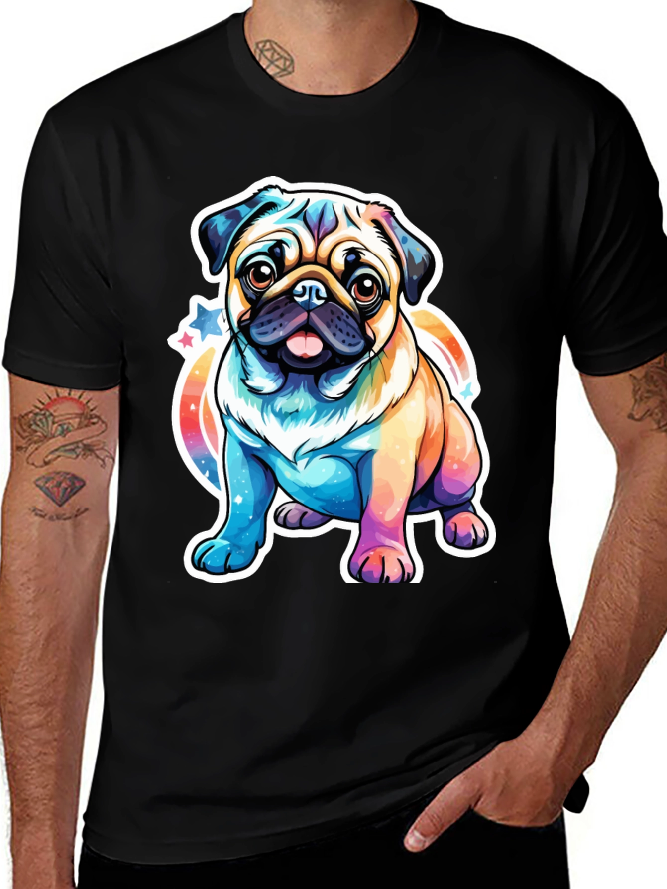 Rainbow Pug Graphic T-Shirt - Cute Dog Tee
