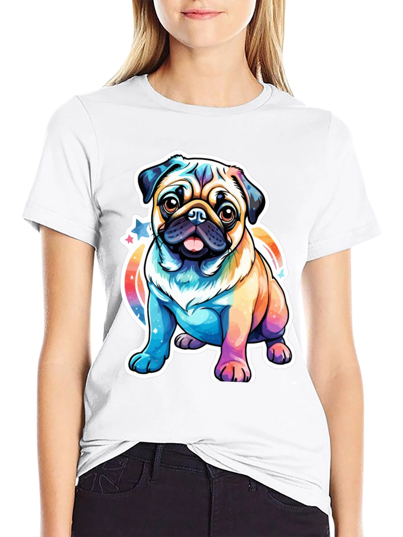 Rainbow Pug Graphic T-Shirt - Cute Dog Tee