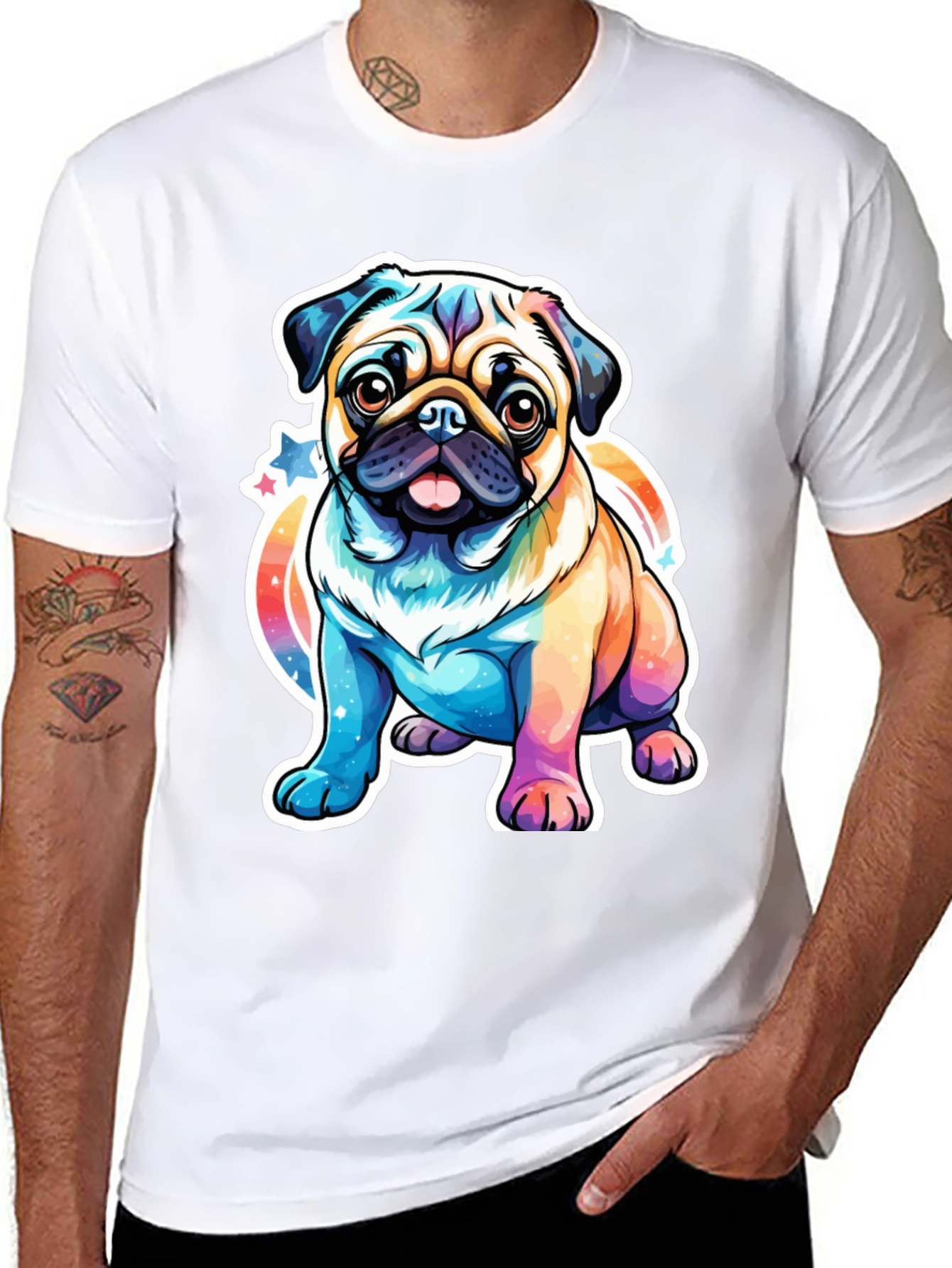 Rainbow Pug Graphic T-Shirt - Cute Dog Tee