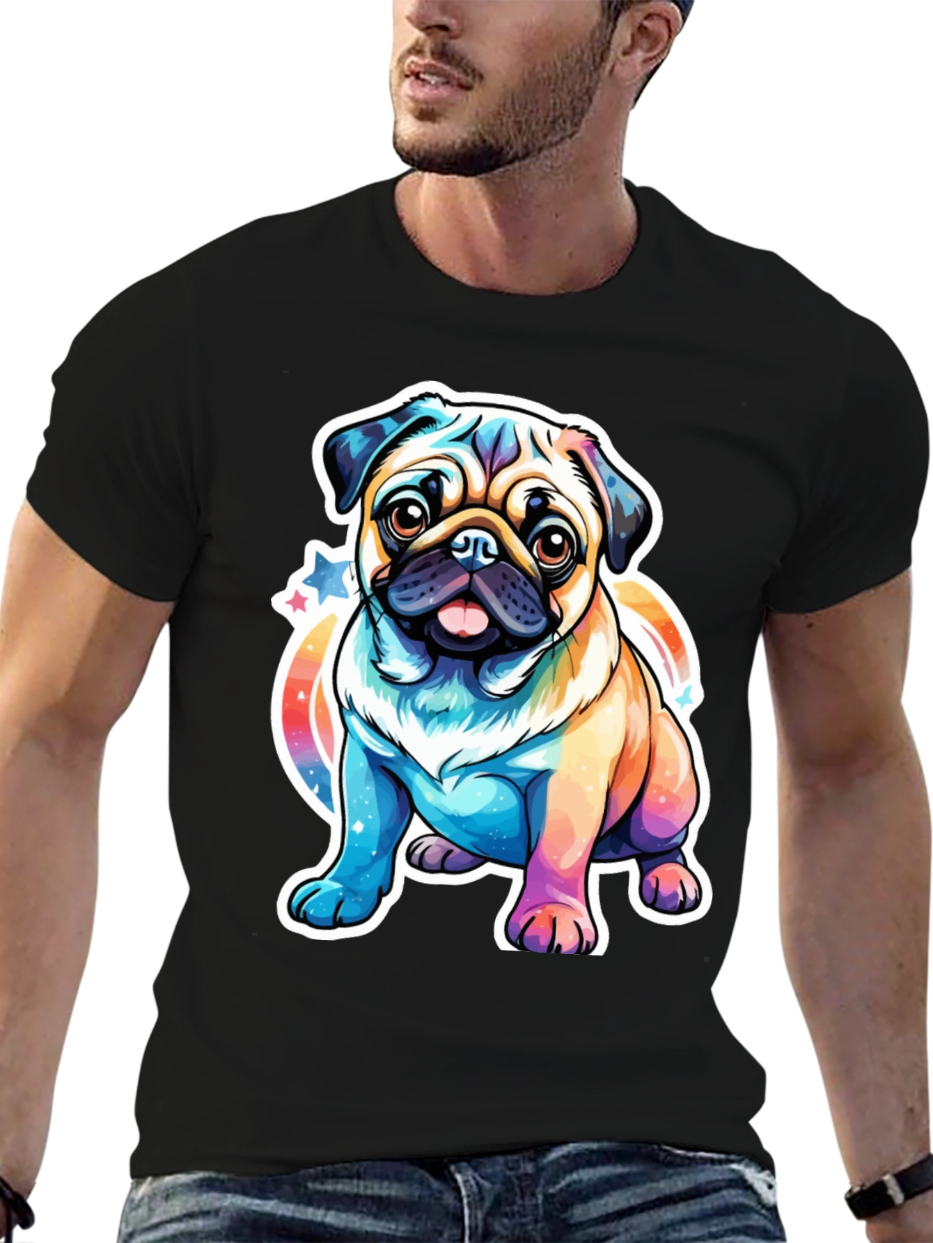 Rainbow Pug Graphic T-Shirt - Cute Dog Tee