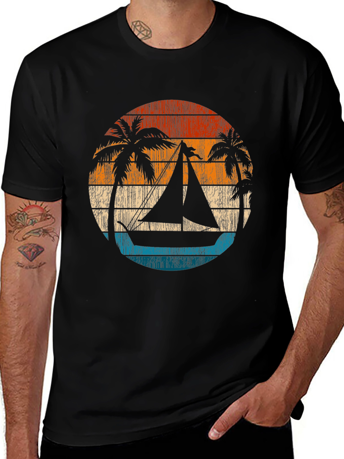 Retro Sunset Sailboat Graphic T-Shirt