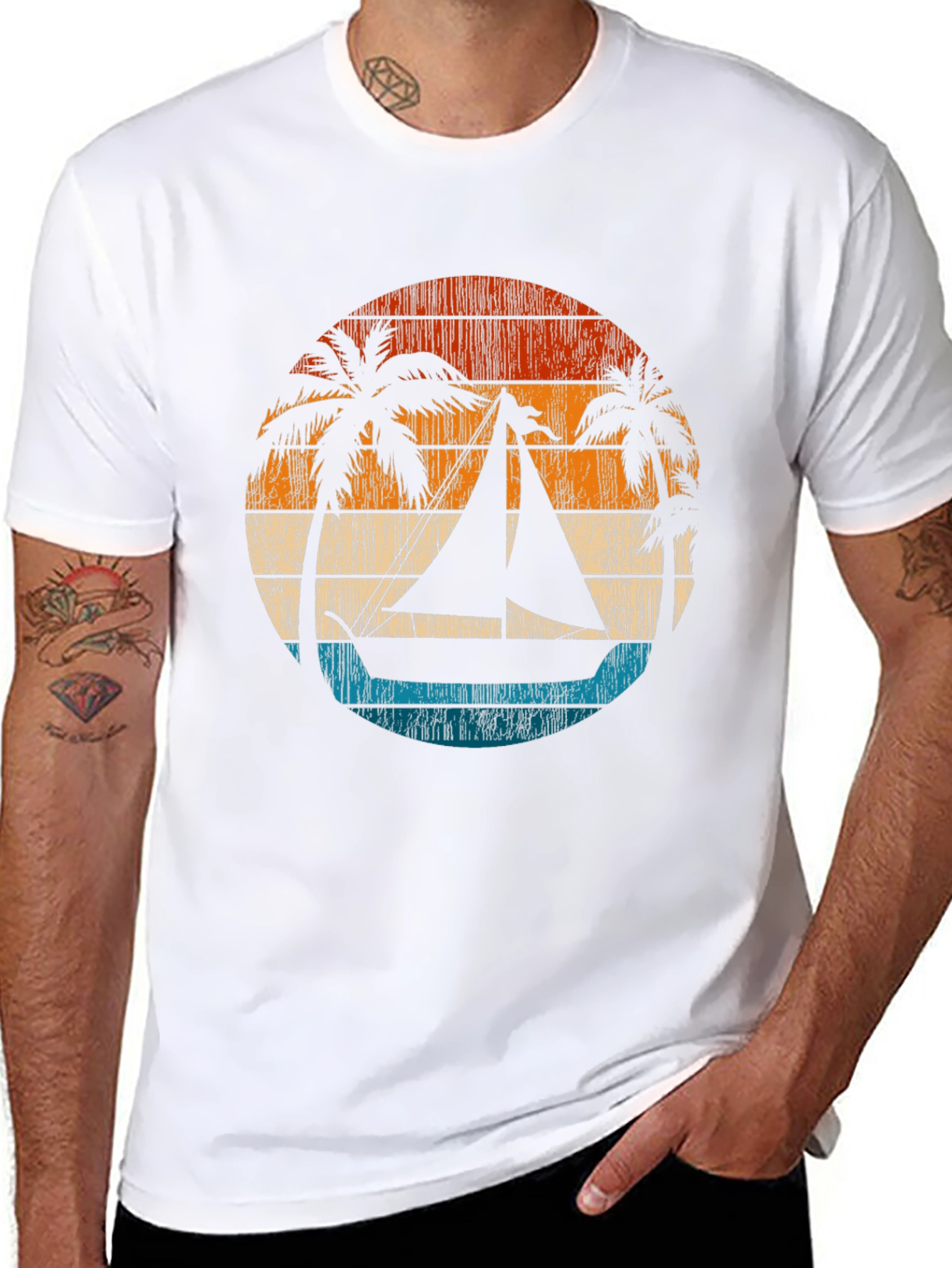 Retro Sunset Sailboat Graphic T-Shirt