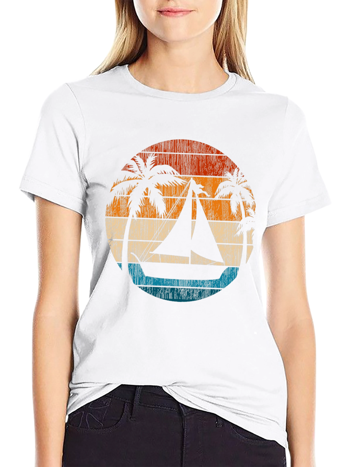 Retro Sunset Sailboat Graphic T-Shirt