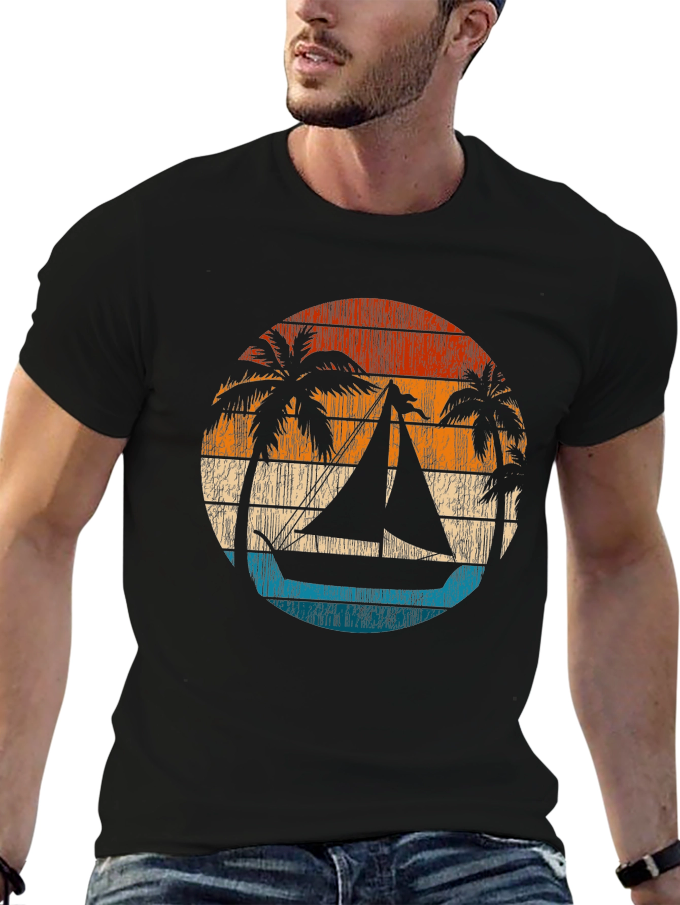 Retro Sunset Sailboat Graphic T-Shirt