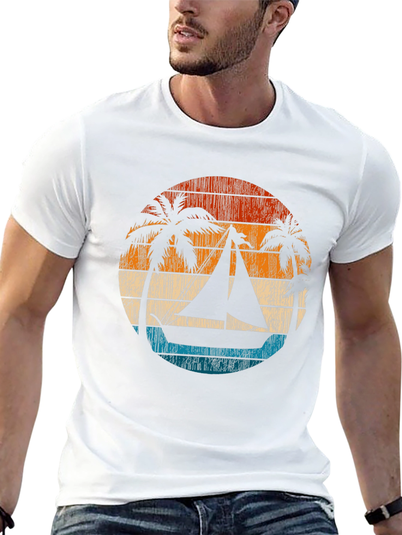 Retro Sunset Sailboat Graphic T-Shirt